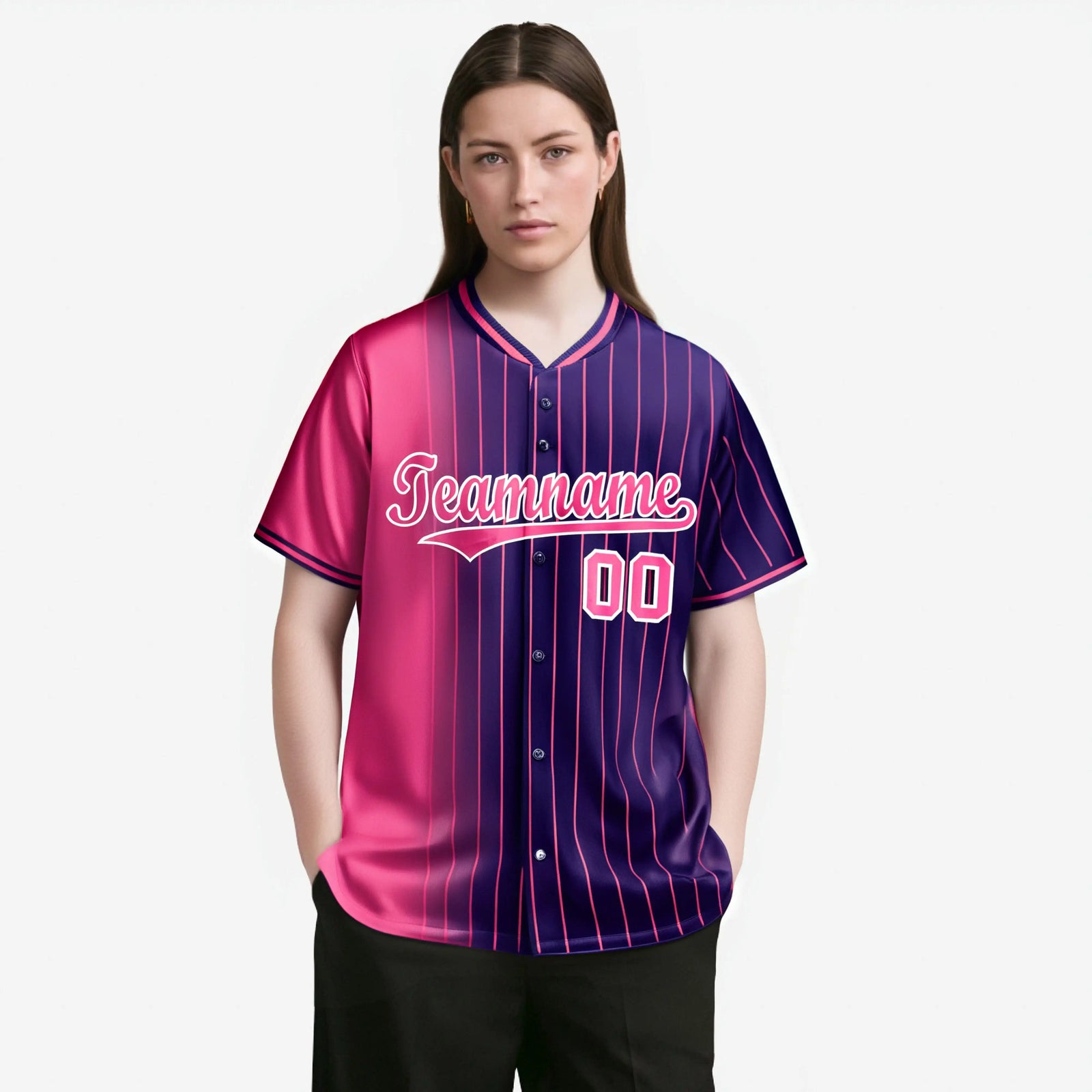 Custom Pink Purple Pinstripe Pink Authentic Baseball Jersey