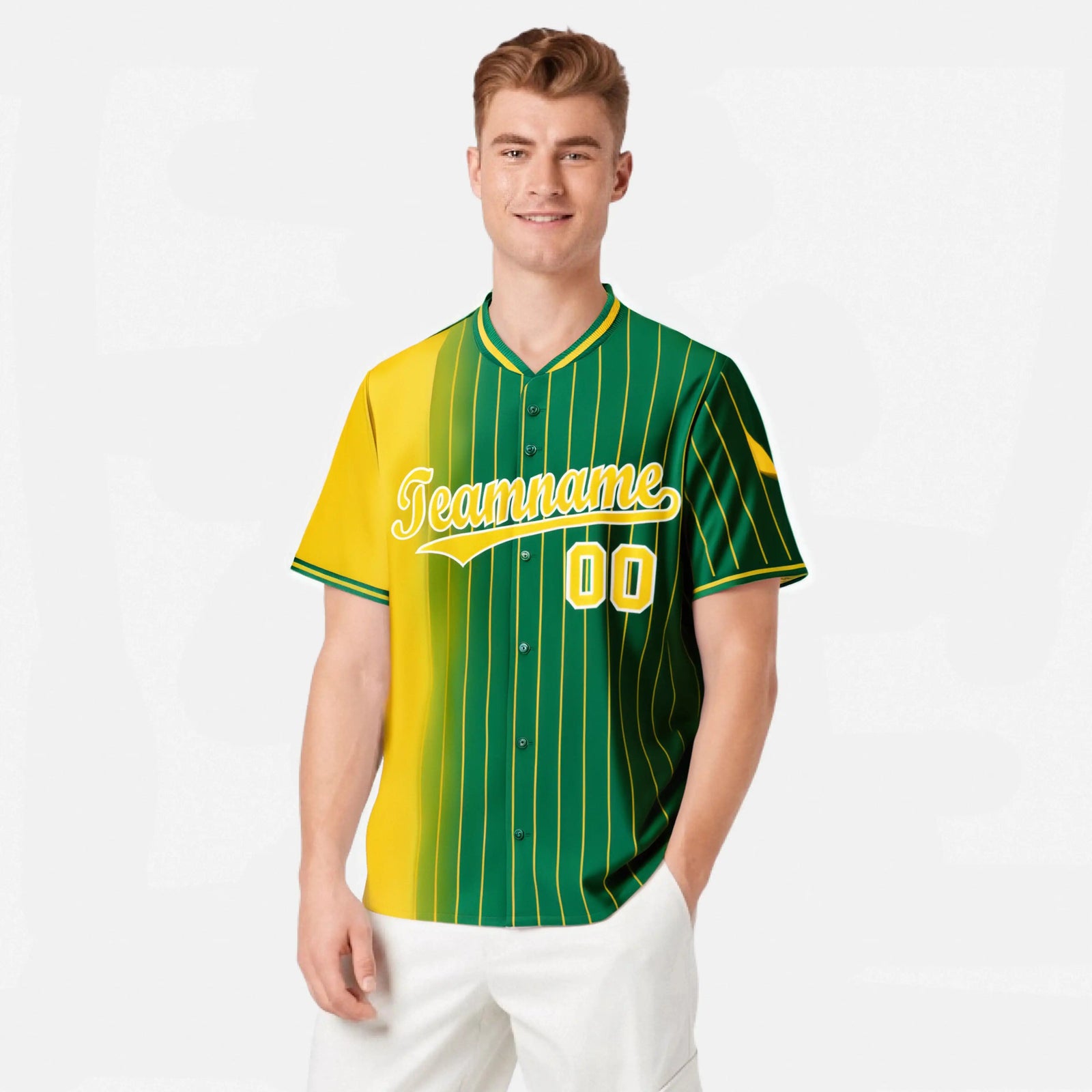 Custom Yellow Green Pinstripe Yellow Authentic Baseball Jersey