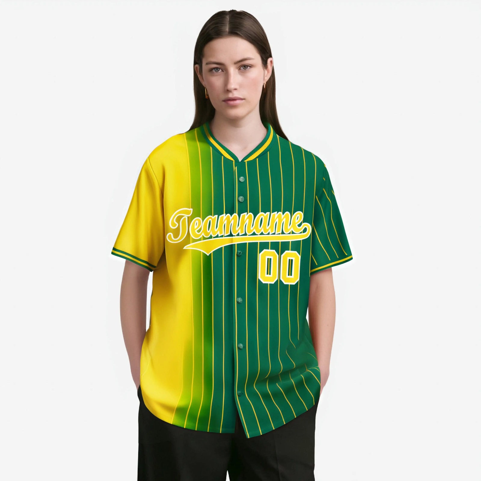 Custom Yellow Green Pinstripe Yellow Authentic Baseball Jersey