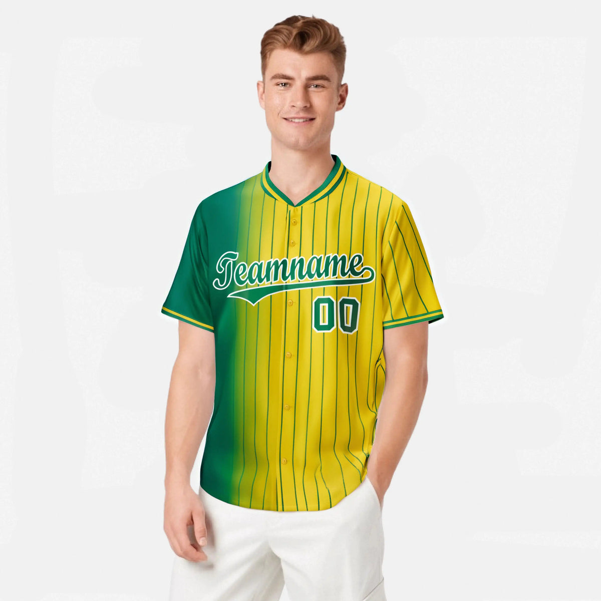 Custom Green Yellow Pinstripe Green Authentic Baseball Jersey