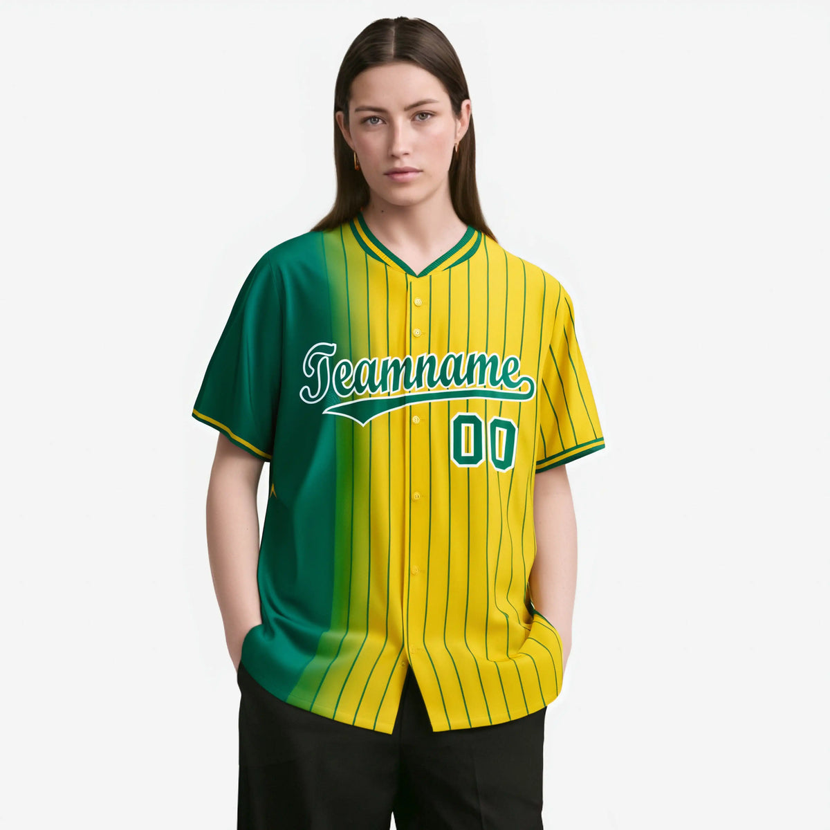 Custom Green Yellow Pinstripe Green Authentic Baseball Jersey