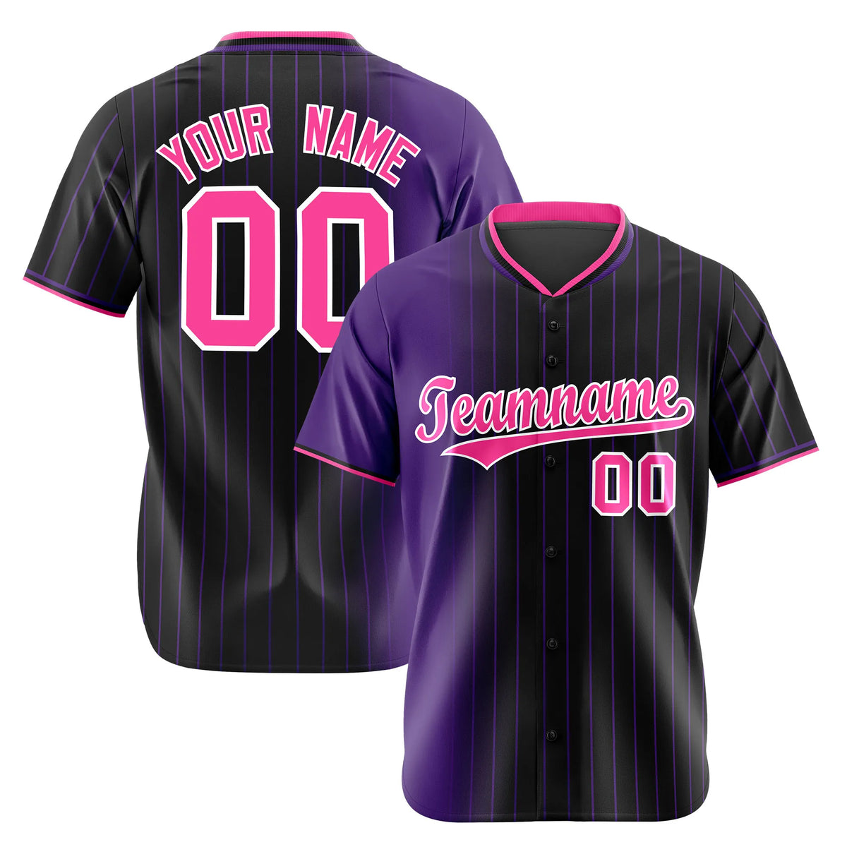 Custom Purple Black Pinstripe Pink Authentic Baseball Jersey