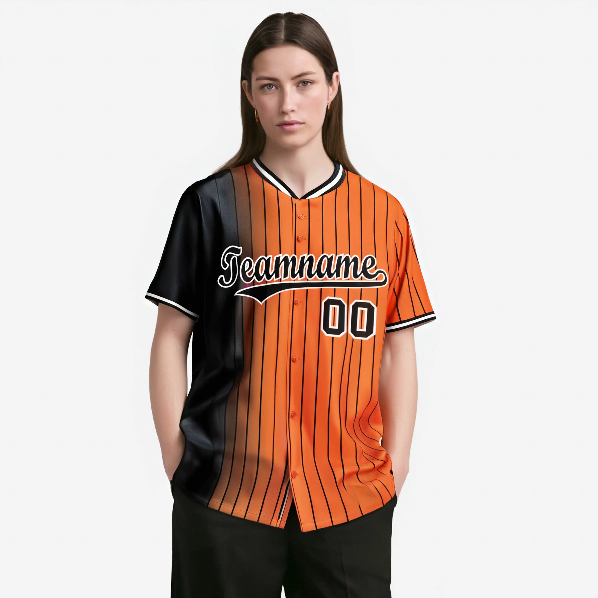 Custom Black Bay-Orange Pinstripe Black Authentic Baseball Jersey