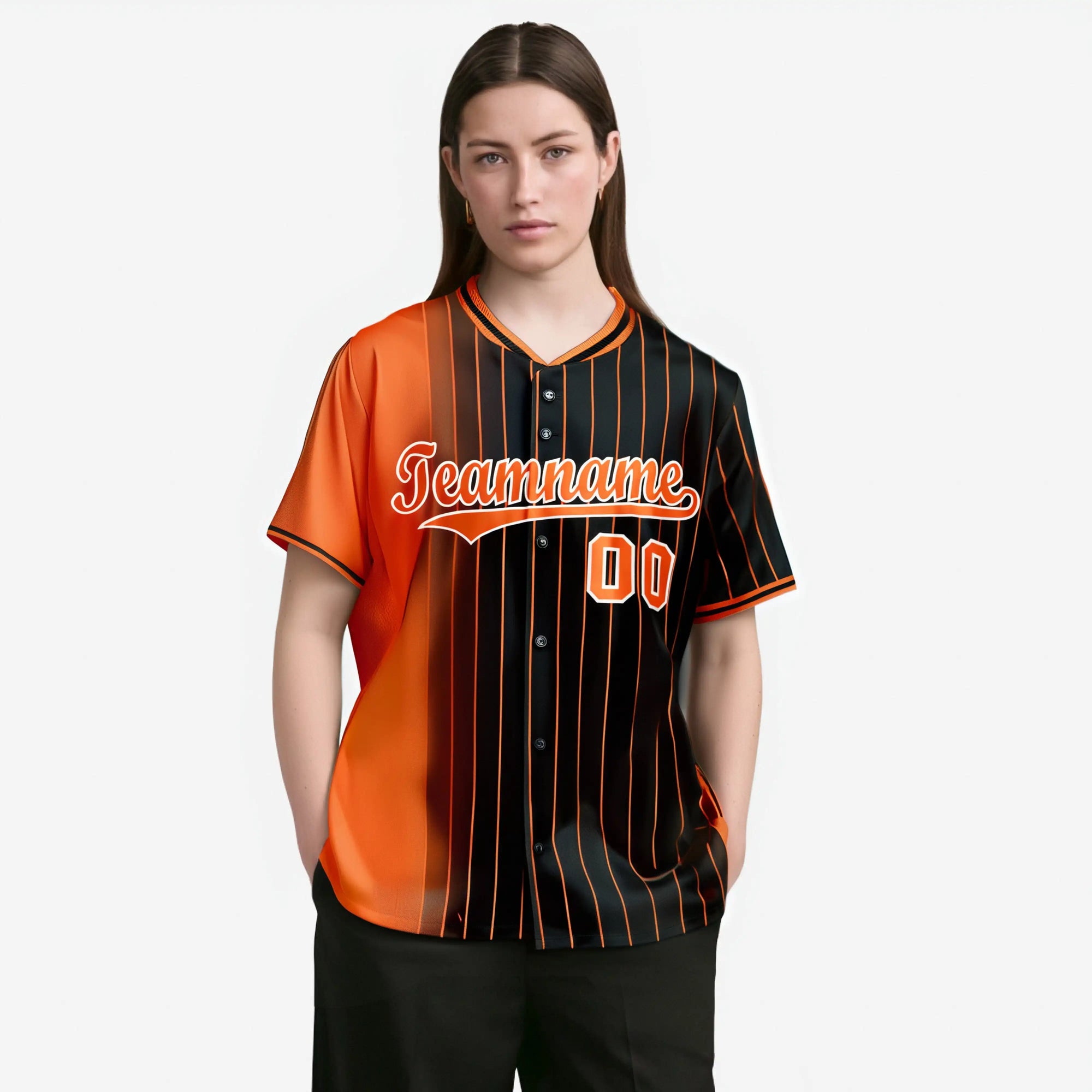 Custom Bay-Orange Black Pinstripe Bay-Orange Authentic Baseball Jersey