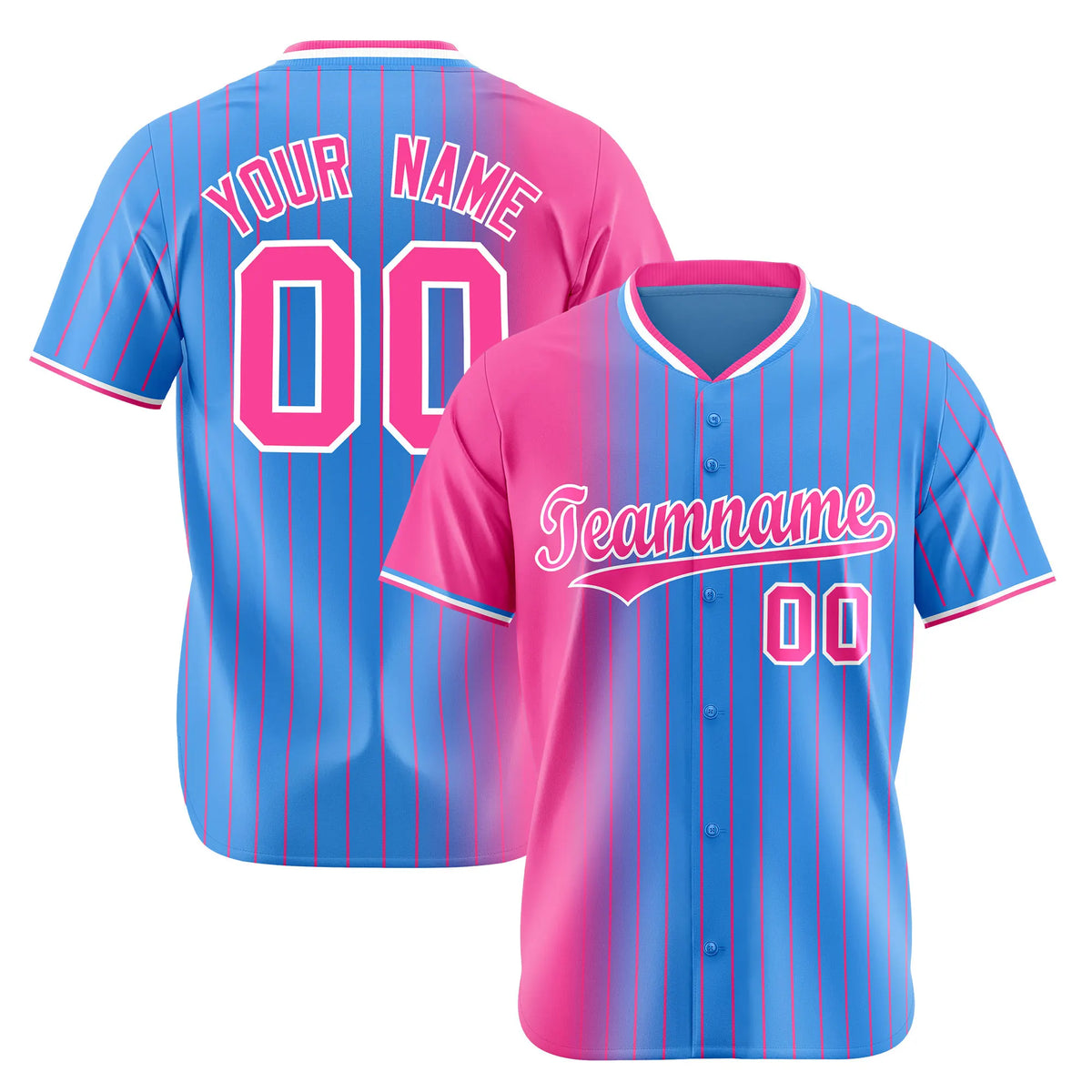 Custom Pink Blue Pinstripe Pink Authentic Baseball Jersey