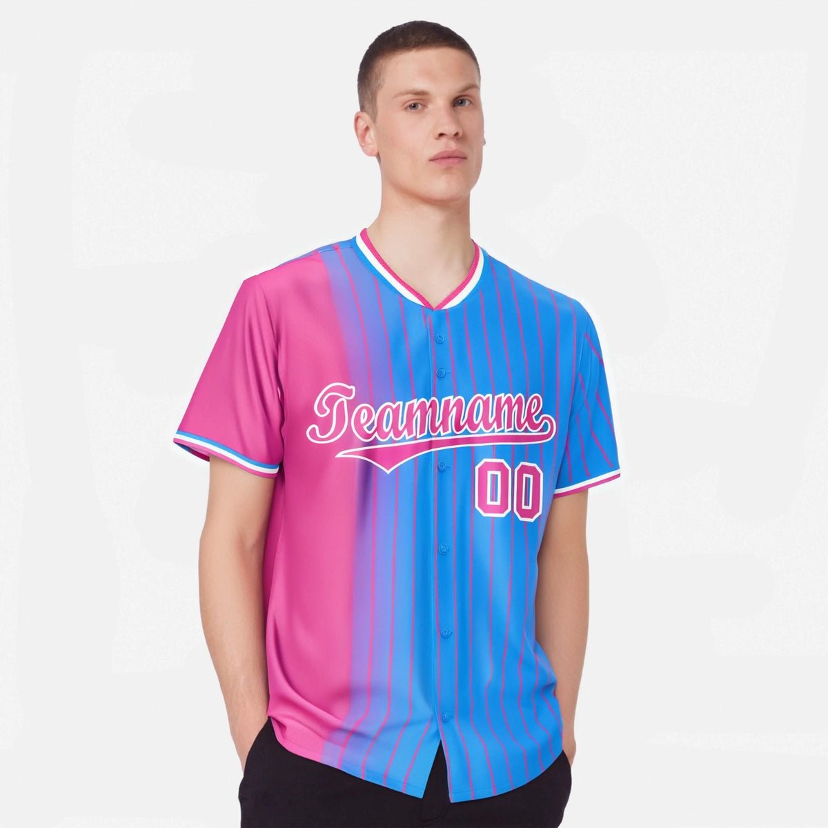Custom Pink Blue Pinstripe Pink Authentic Baseball Jersey