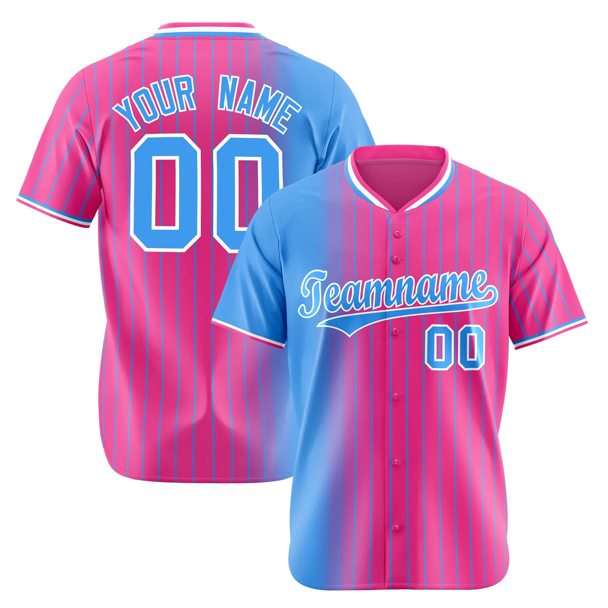 Custom Blue Pink Pinstripe Blue Authentic Baseball Jersey