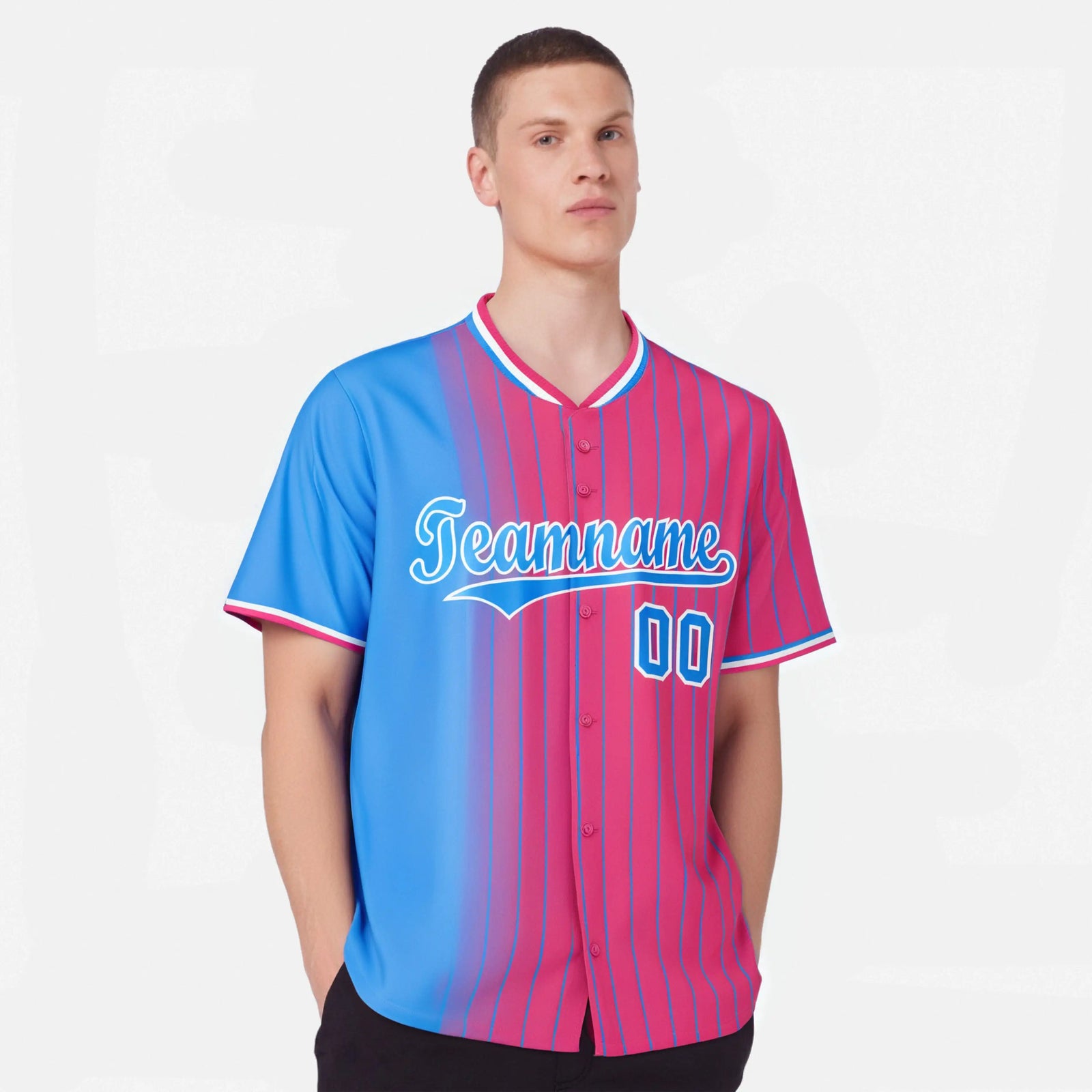 Custom Blue Pink Pinstripe Blue Authentic Baseball Jersey