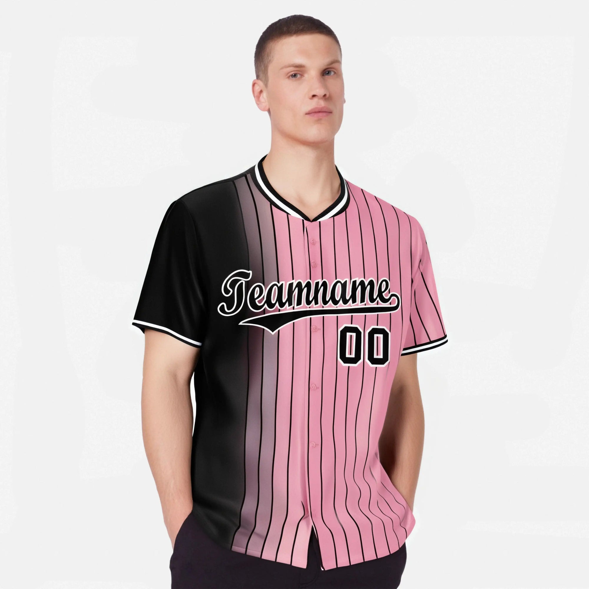 Custom Black Pink Pinstripe Black Authentic Baseball Jersey