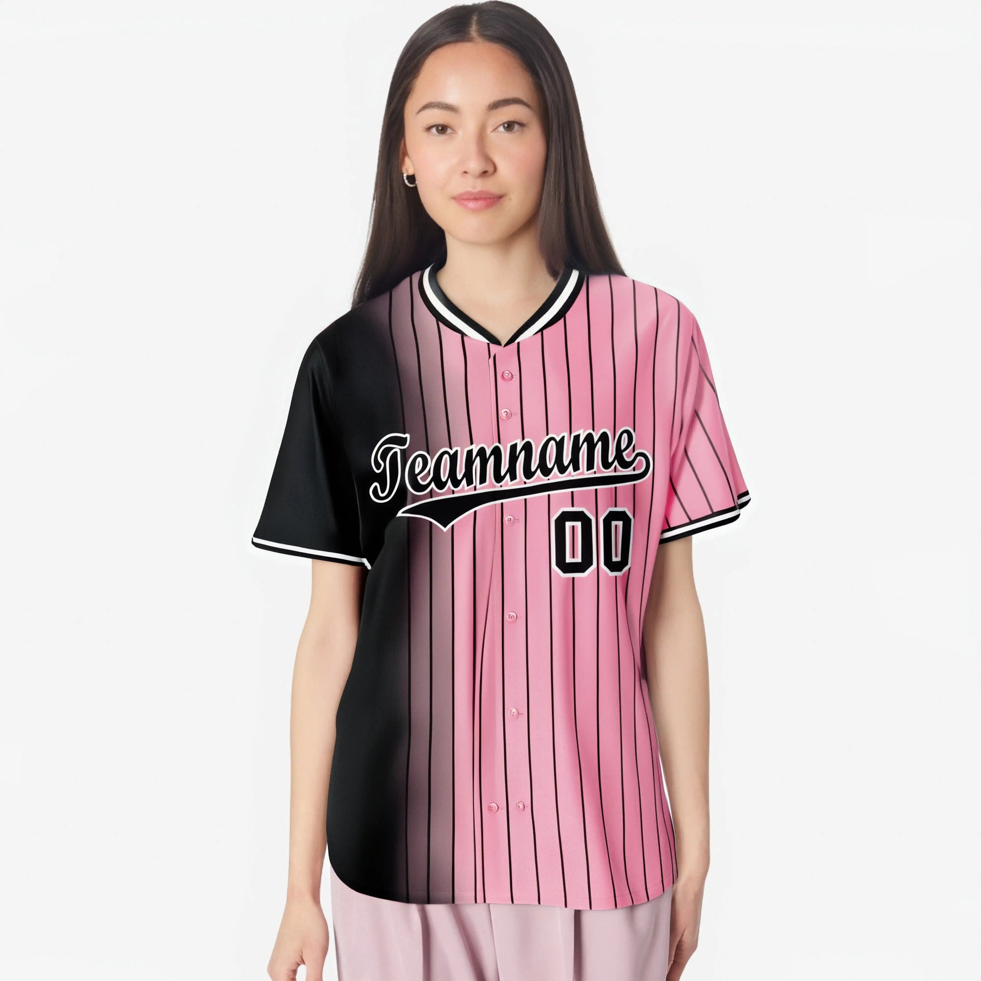 Custom Black Pink Pinstripe Black Authentic Baseball Jersey