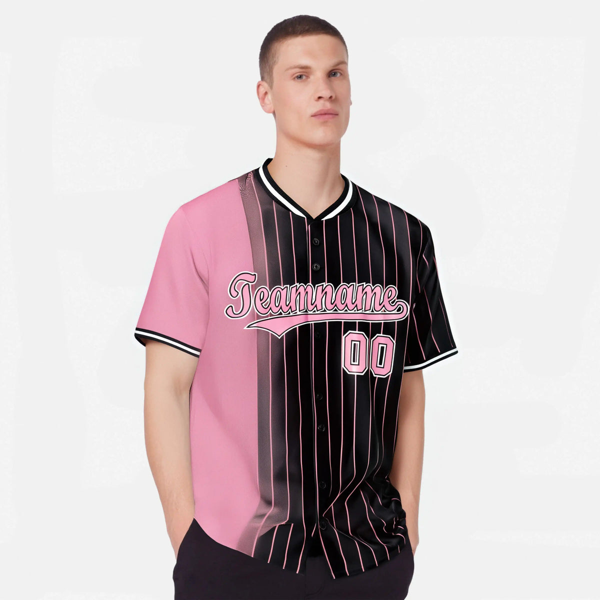 Custom Pink Black Pinstripe Pink Authentic Baseball Jersey