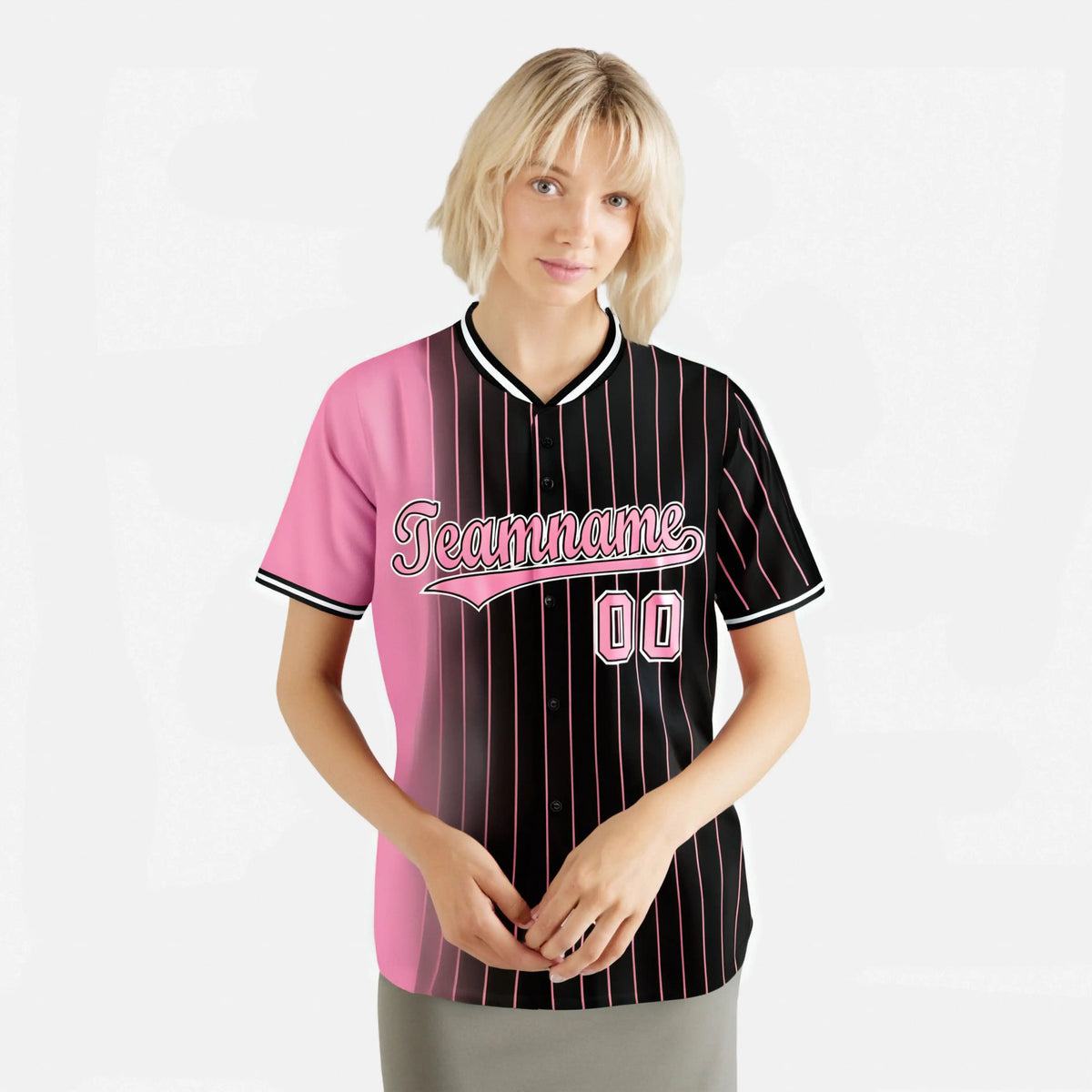 Custom Pink Black Pinstripe Pink Authentic Baseball Jersey