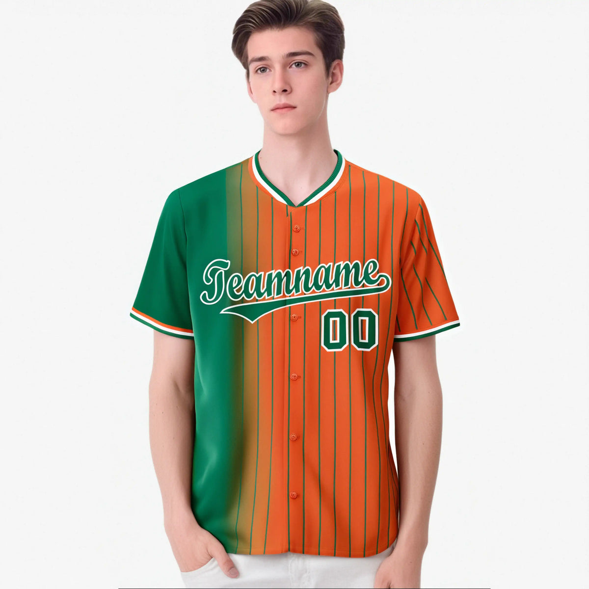 Custom Green Orange Pinstripe Green Authentic Baseball Jersey