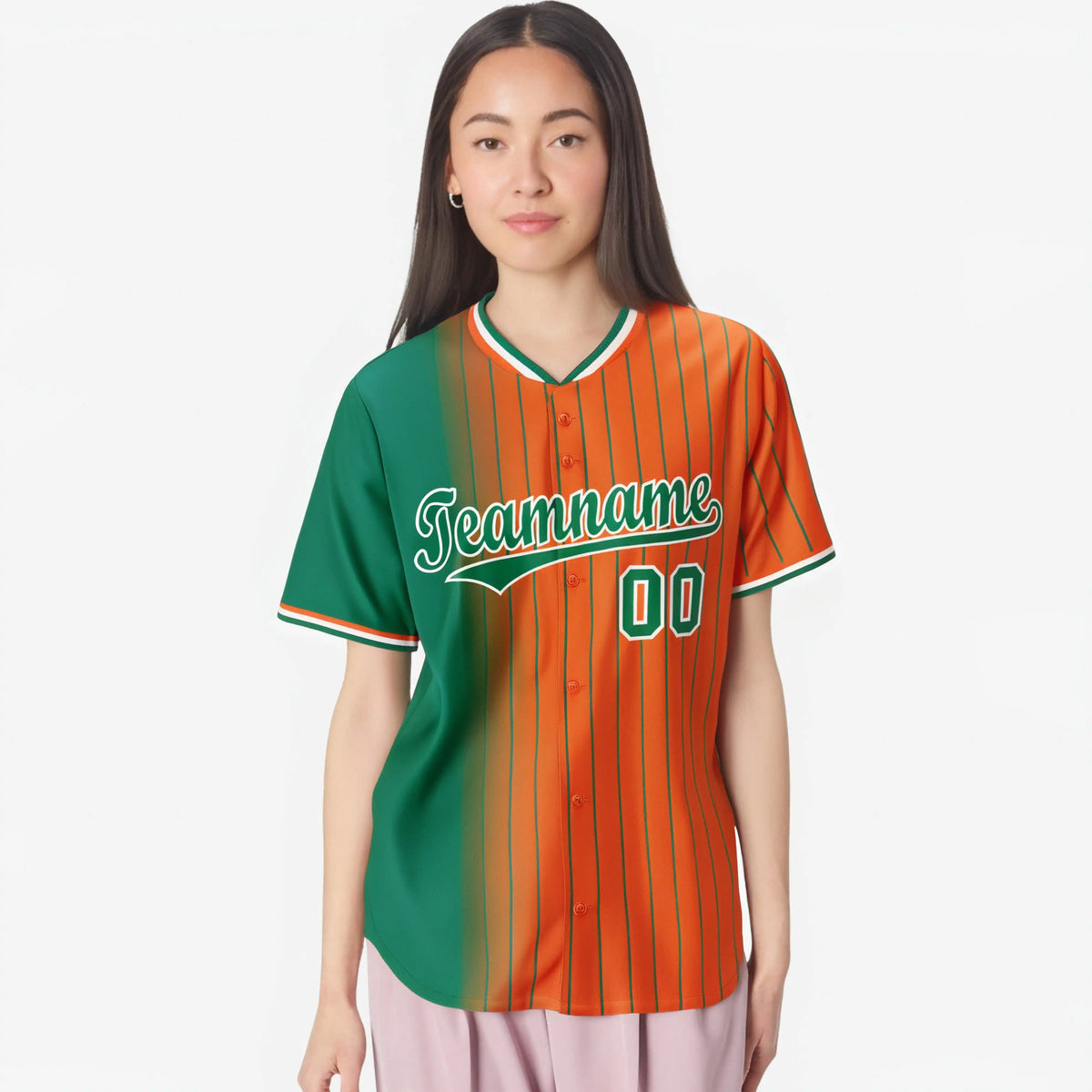 Custom Green Orange Pinstripe Green Authentic Baseball Jersey