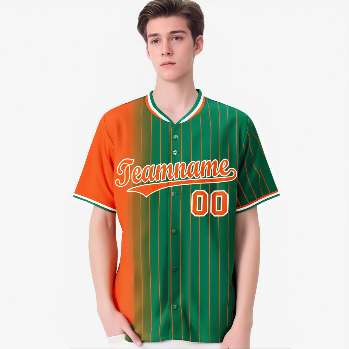 Custom Orange Green Pinstripe Orange Authentic Baseball Jersey