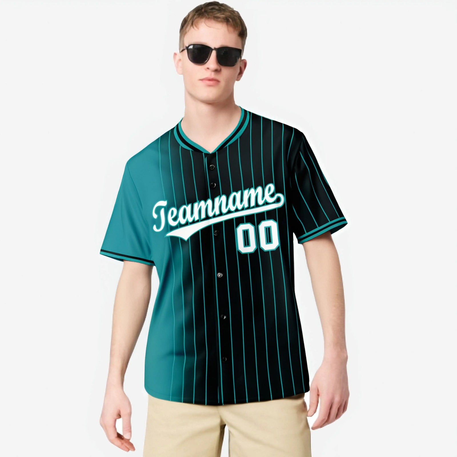 Custom Light Blue Black Pinstripe White Authentic Baseball Jersey