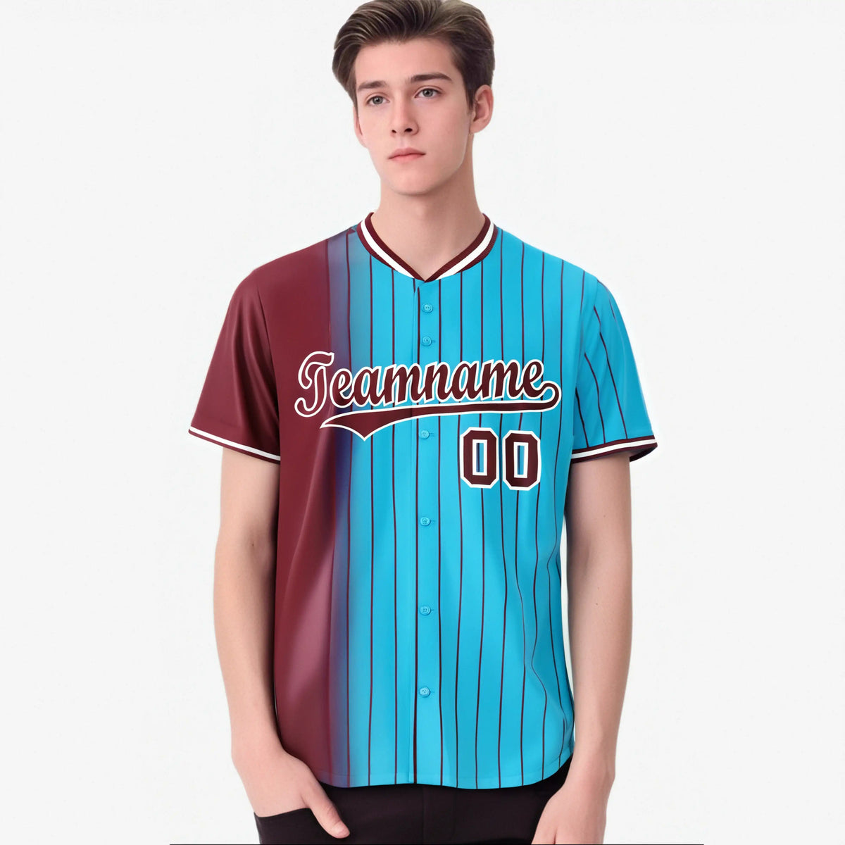 Custom Crimson Light-Blue Pinstripe Crimson Authentic Baseball Jersey