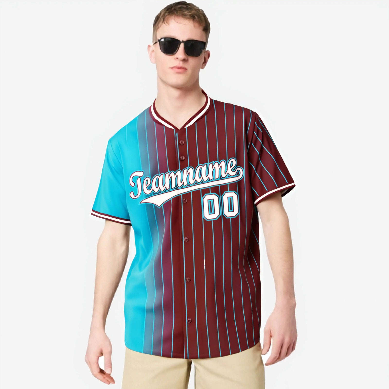 Custom Light-Blue Crimson Pinstripe White Authentic Baseball Jersey