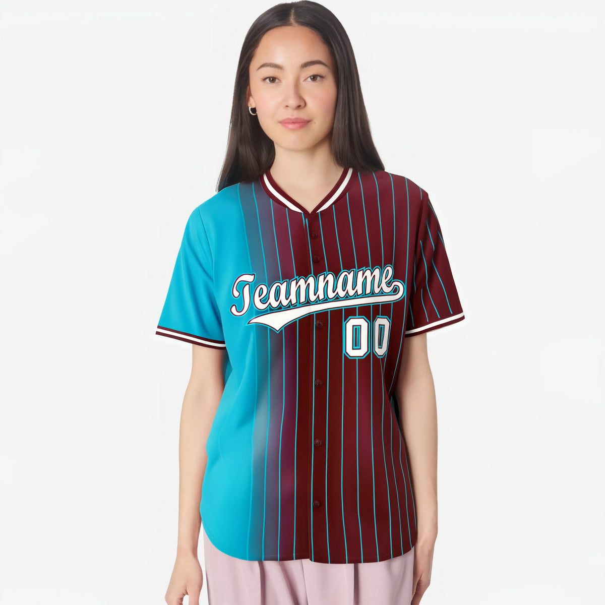 Custom Light-Blue Crimson Pinstripe White Authentic Baseball Jersey