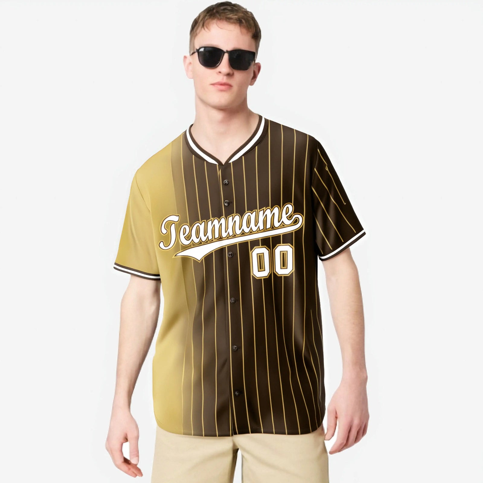 Custom Old-Gold Brown Pinstripe White Authentic Baseball Jersey