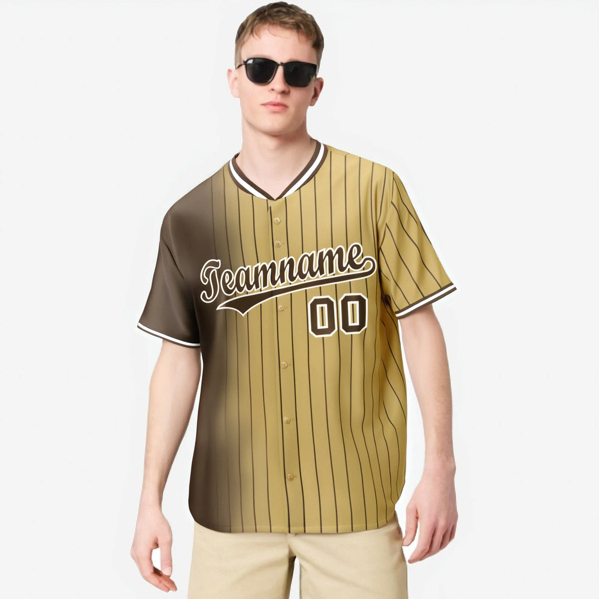 Custom Brown Old-Gold Pinstripe Brown Authentic Baseball Jersey