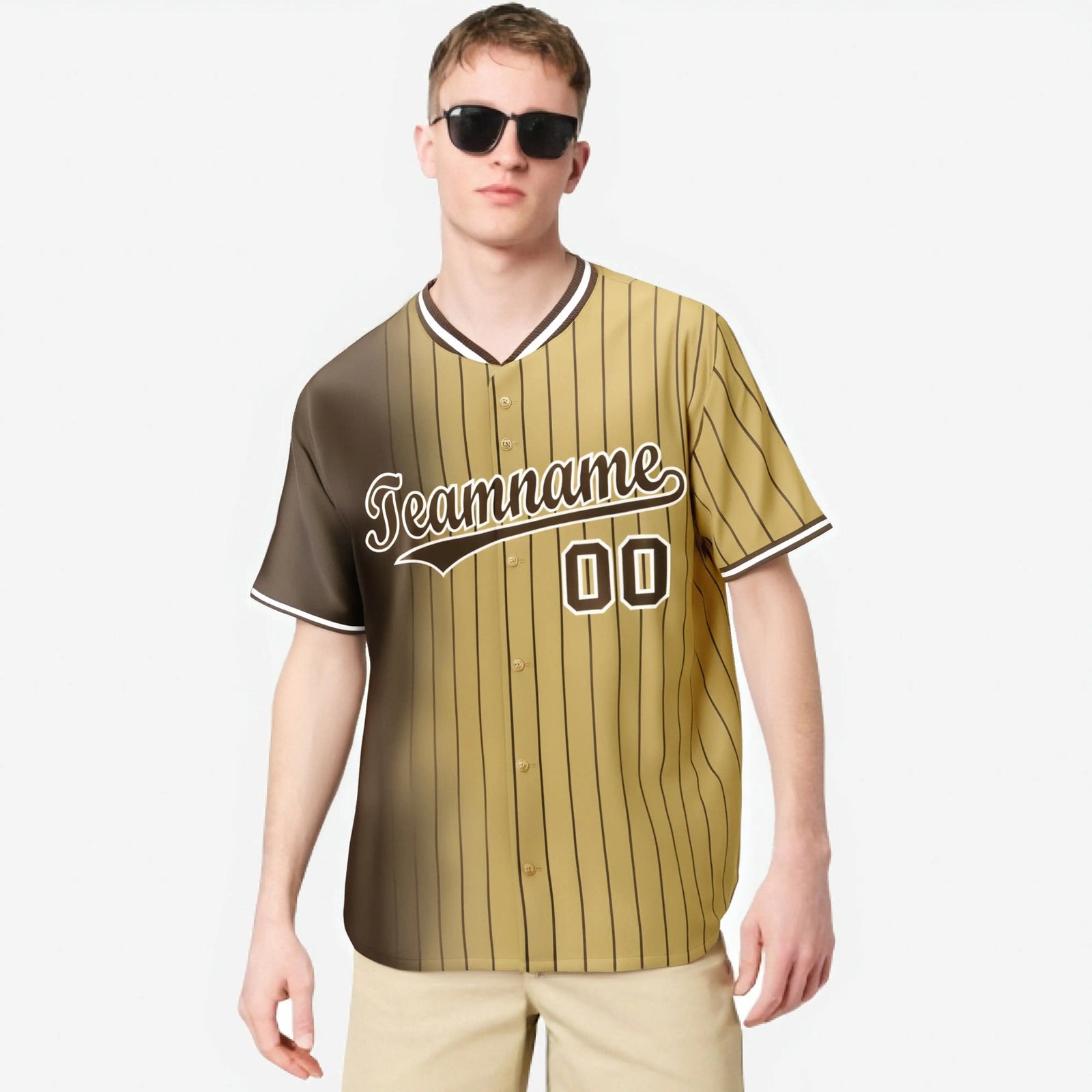 Custom Brown Old-Gold Pinstripe Brown Authentic Baseball Jersey