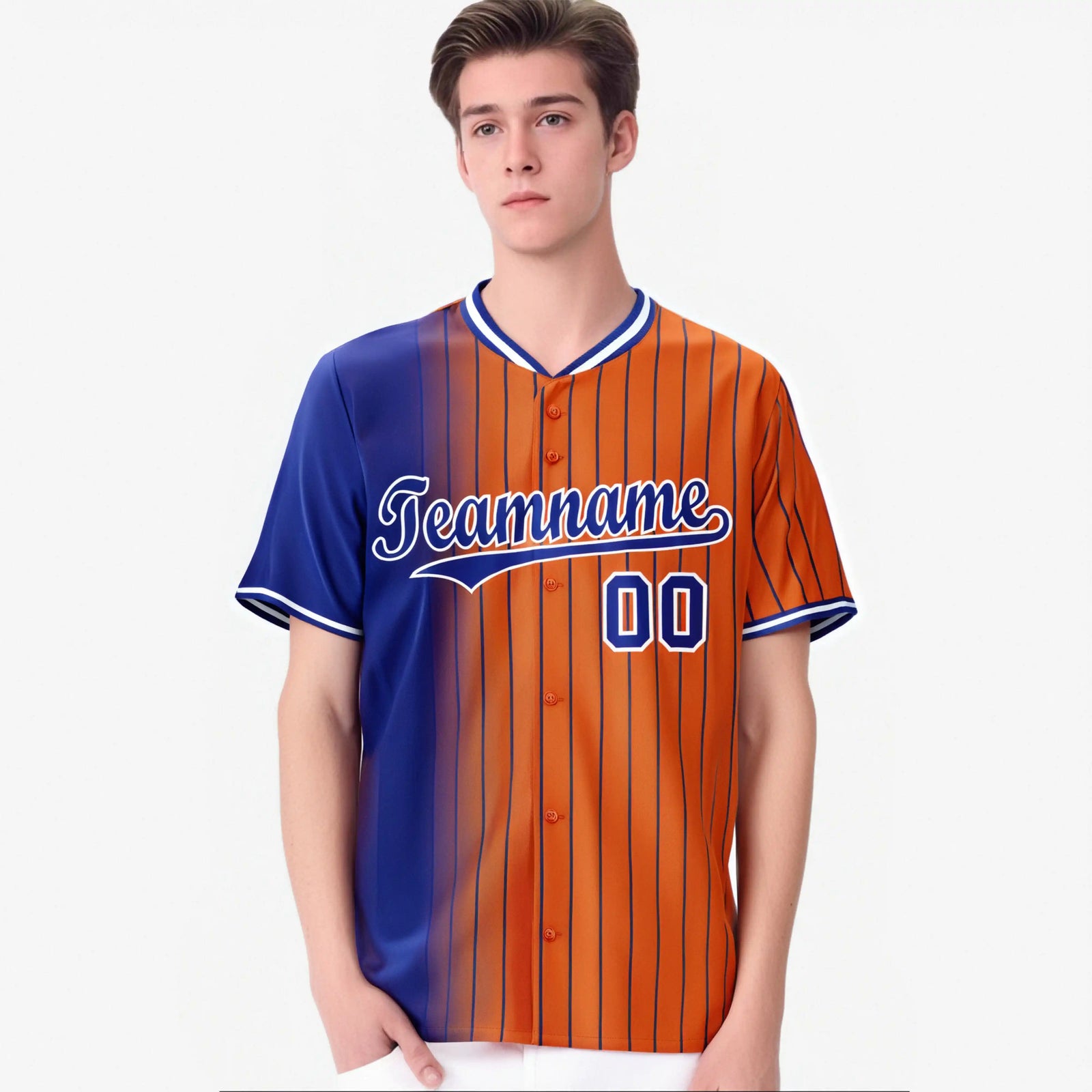 Custom Blue Orange Pinstripe Blue Authentic Baseball Jersey