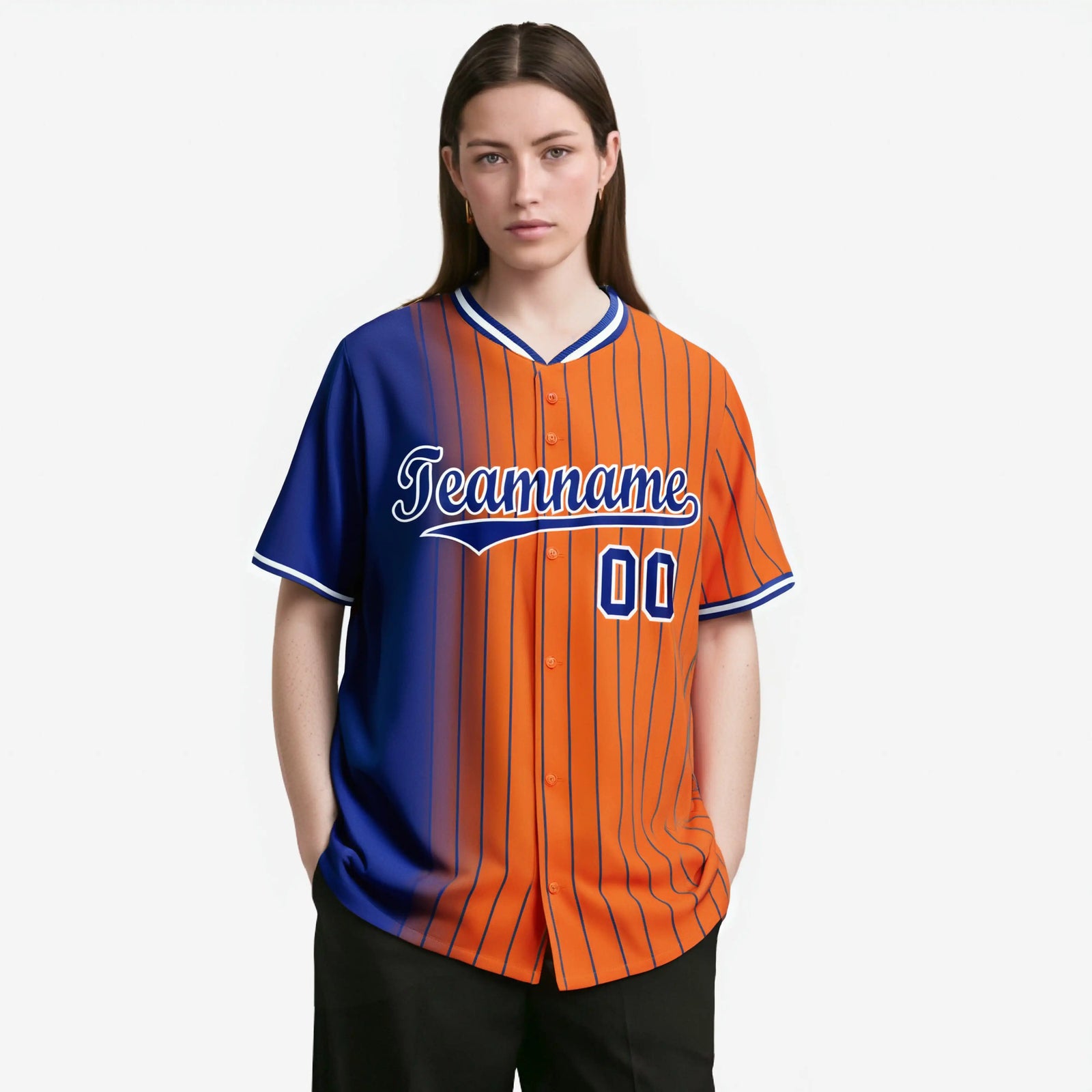 Custom Blue Orange Pinstripe Blue Authentic Baseball Jersey