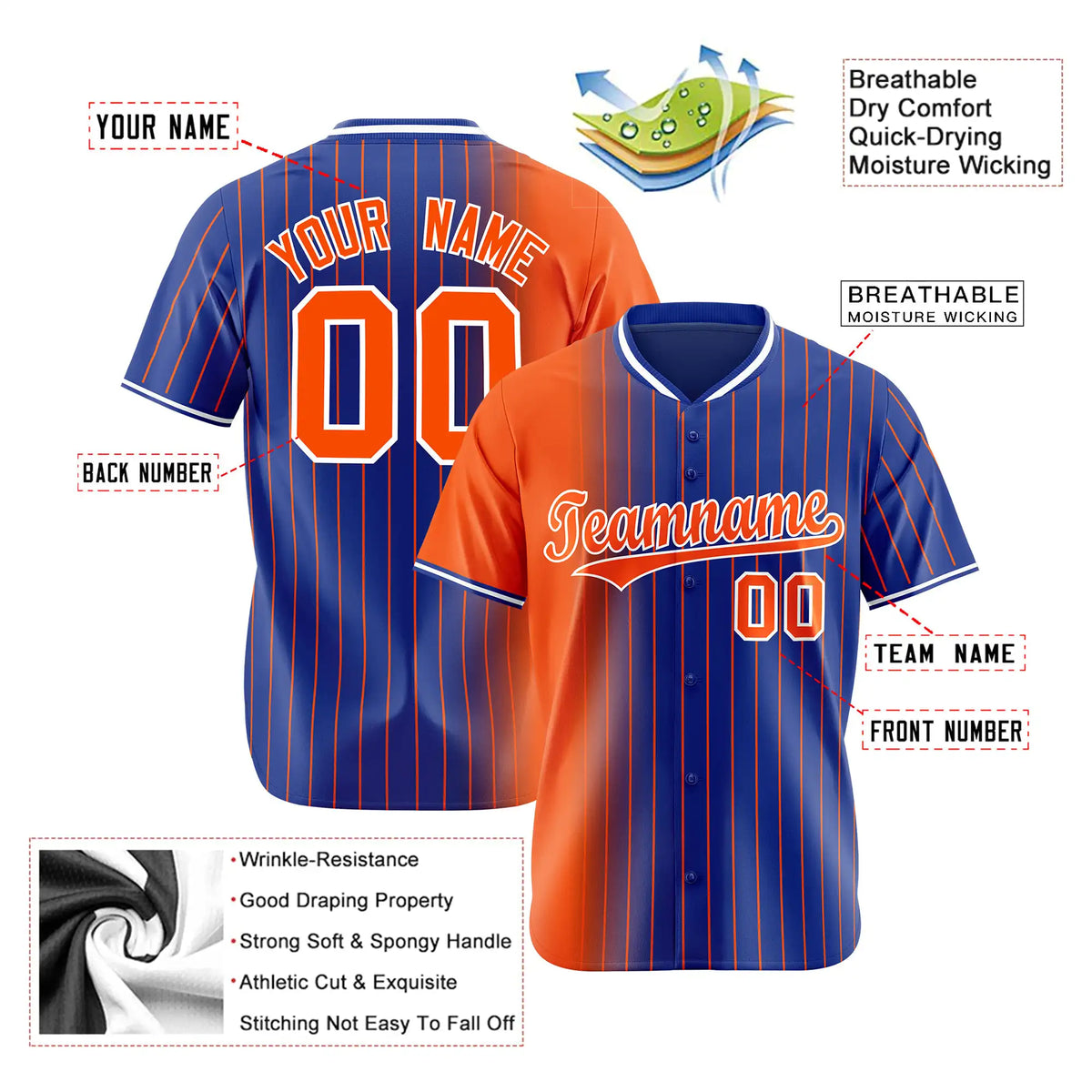 Custom Orange Blue Pinstripe Orange Authentic Baseball Jersey