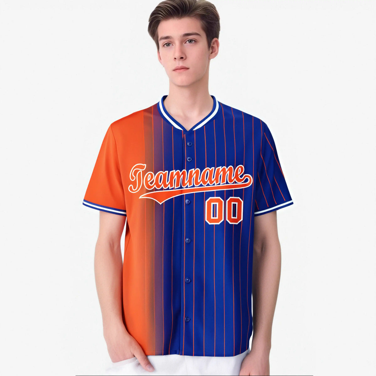 Custom Orange Blue Pinstripe Orange Authentic Baseball Jersey