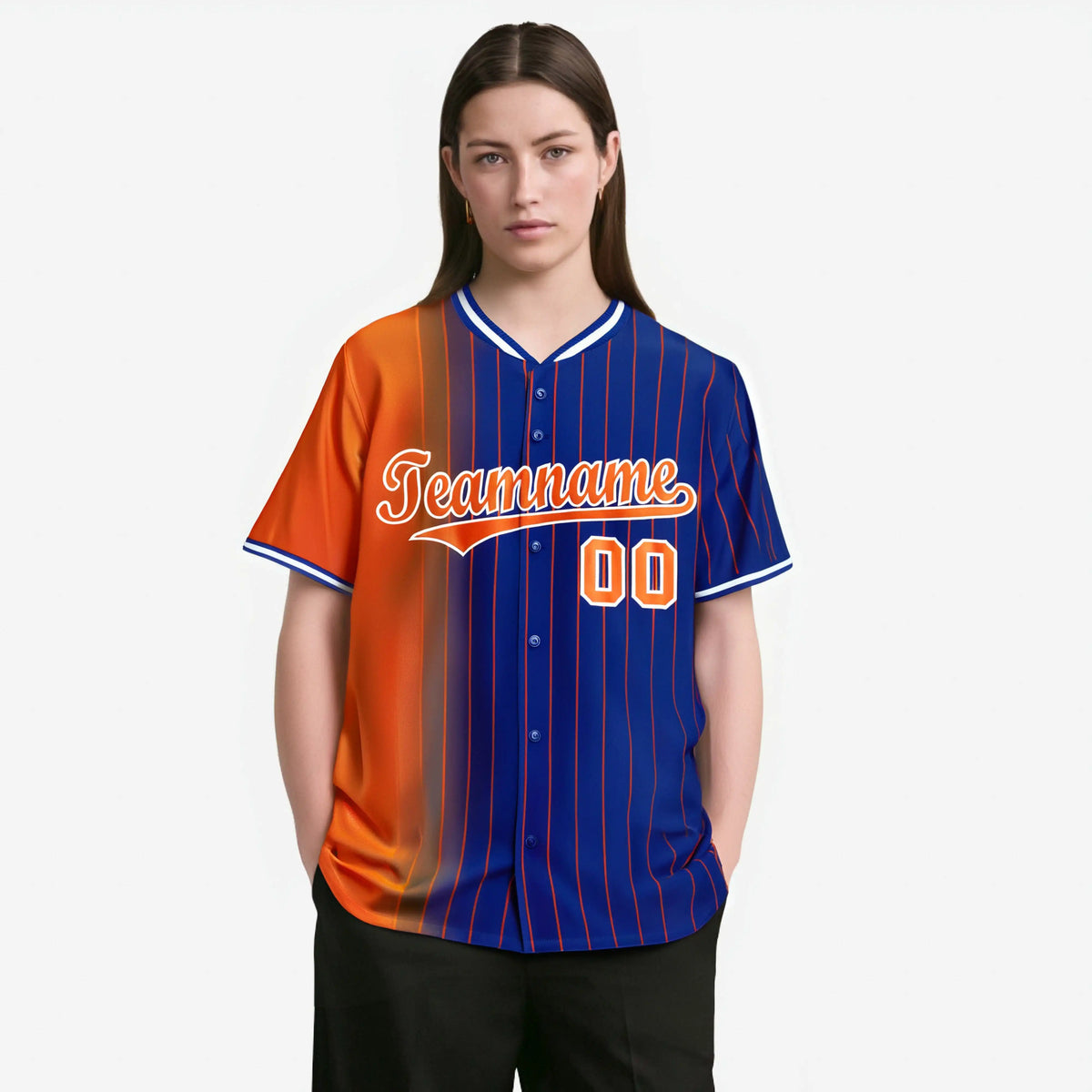 Custom Orange Blue Pinstripe Orange Authentic Baseball Jersey