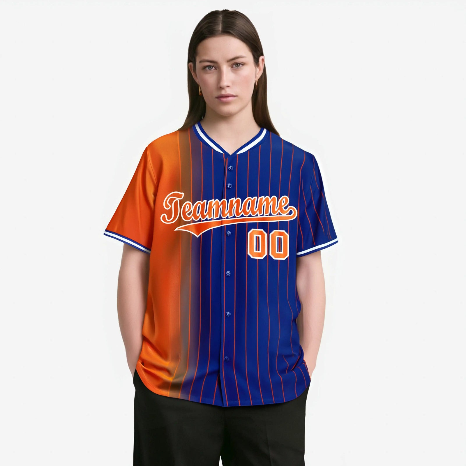 Custom Orange Blue Pinstripe Orange Authentic Baseball Jersey