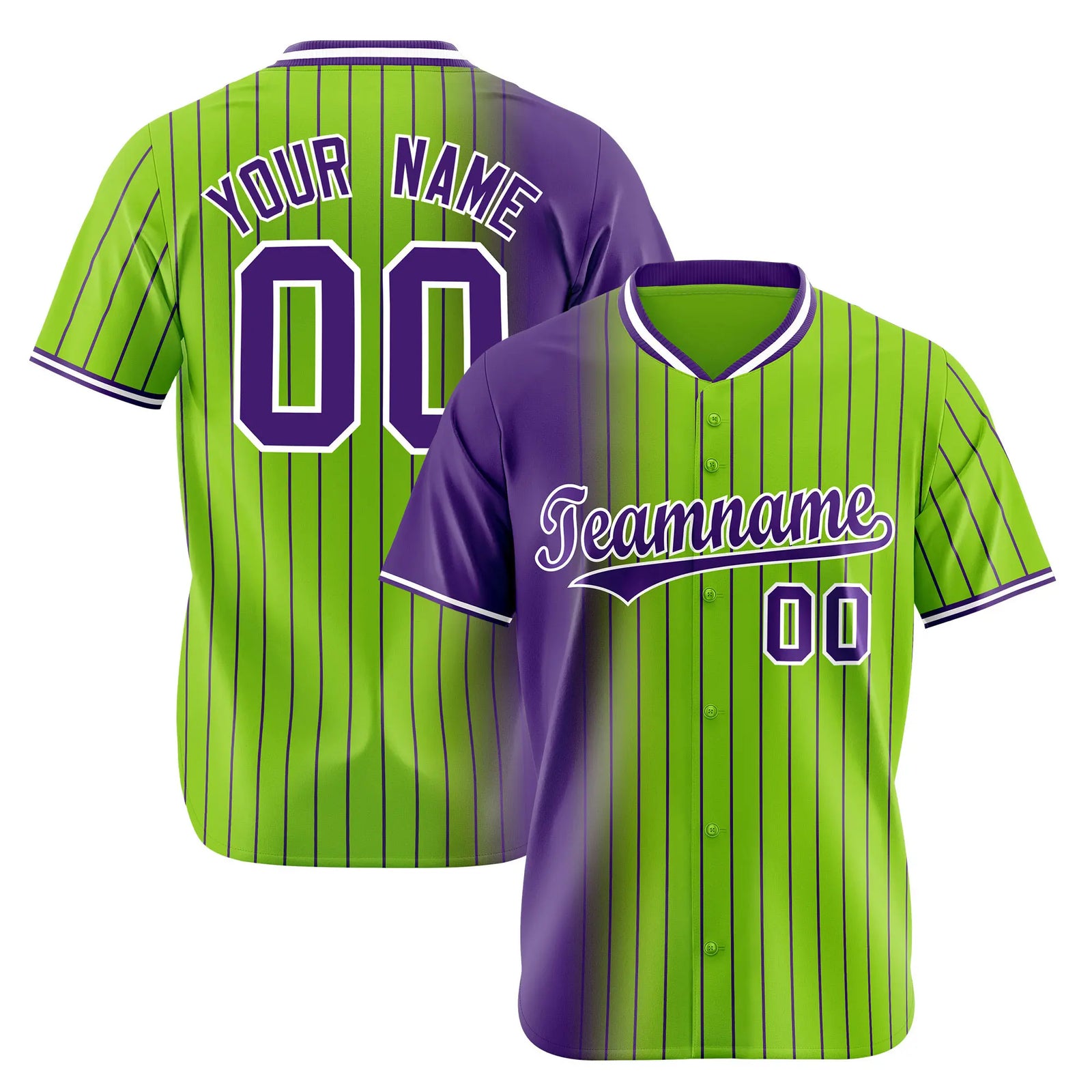 Custom Purple Neon Green Pinstripe Purple Authentic Baseball Jersey