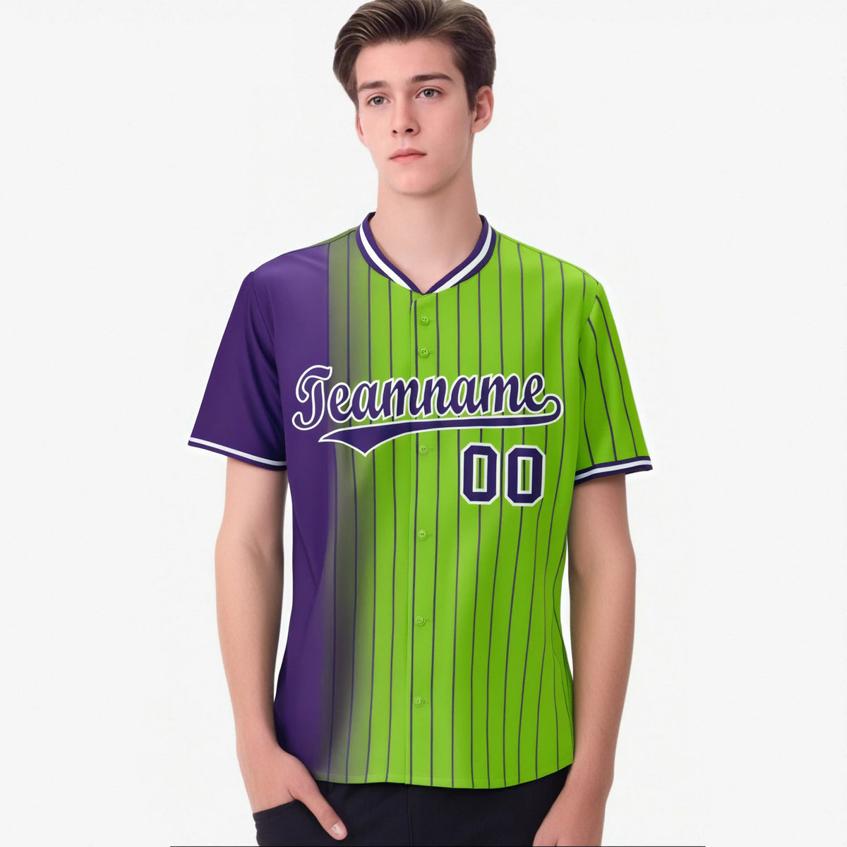 Custom Purple Neon Green Pinstripe Purple Authentic Baseball Jersey