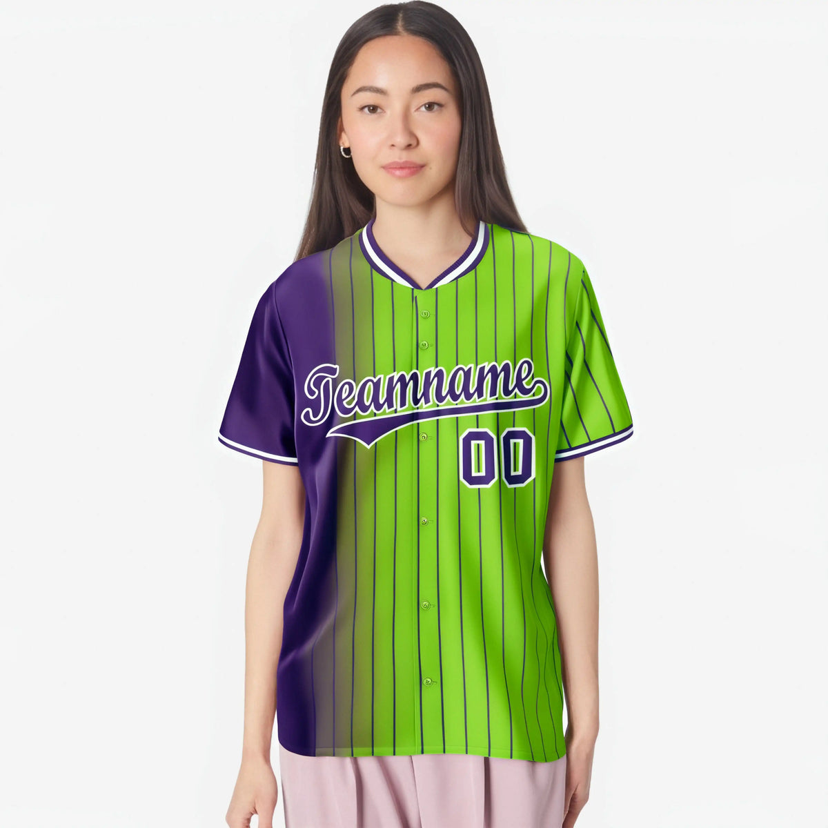 Custom Purple Neon Green Pinstripe Purple Authentic Baseball Jersey