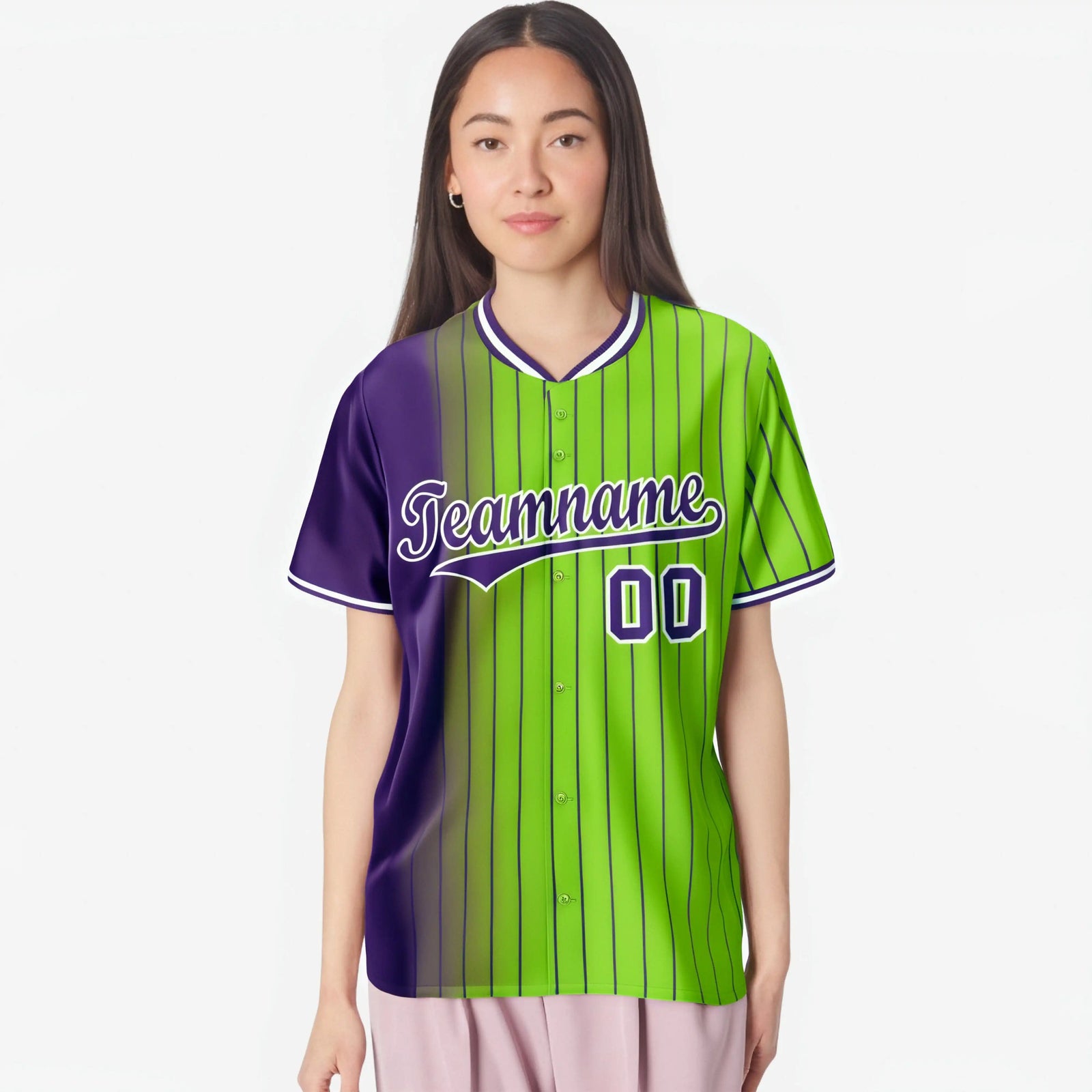 Custom Purple Neon Green Pinstripe Purple Authentic Baseball Jersey