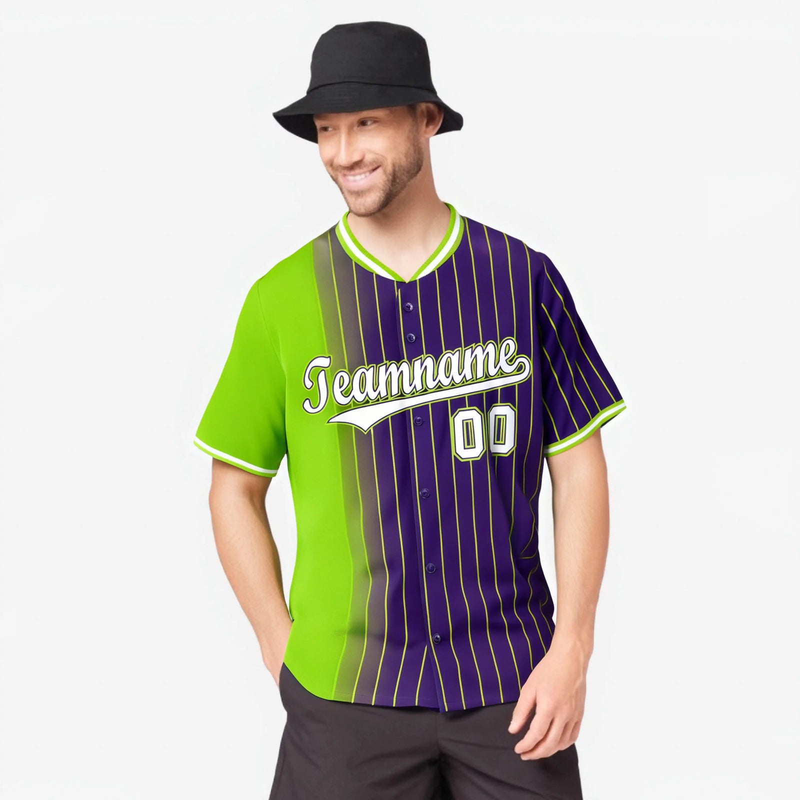 Custom Neon Green Purple Pinstripe White Authentic Baseball Jersey