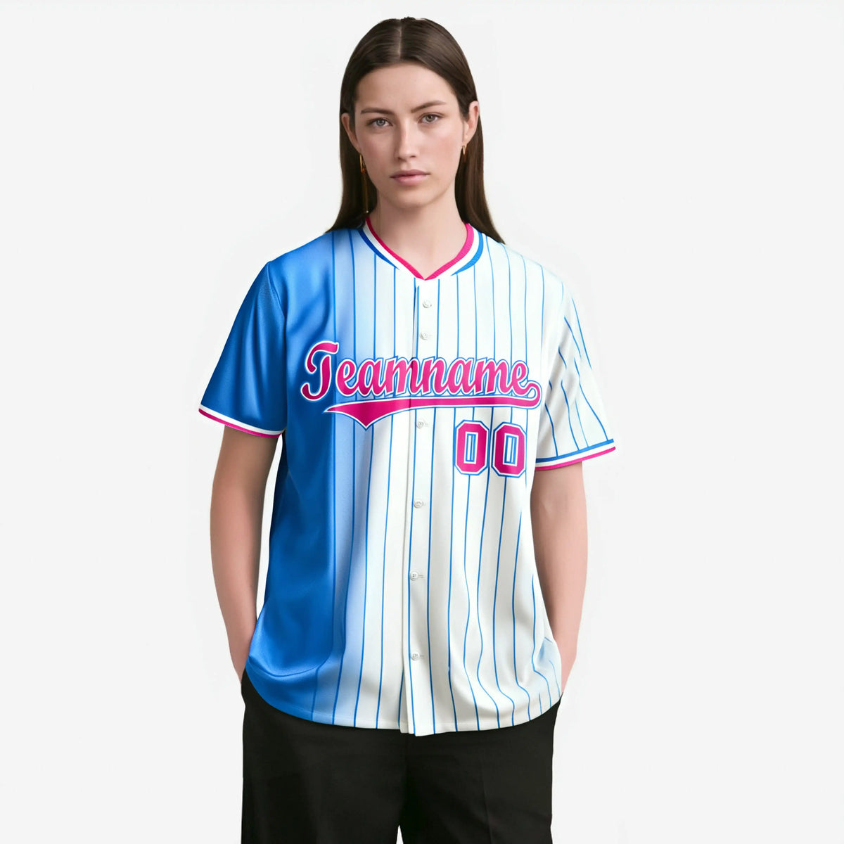 Custom Light-Blue White Pinstripe Pink Authentic Baseball Jersey