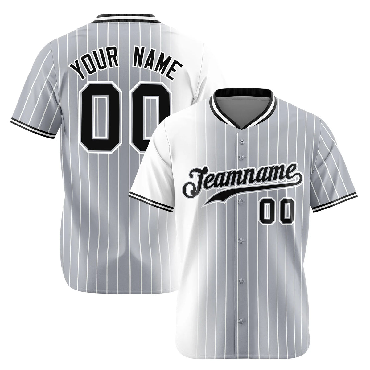 Custom White Gray Pinstripe Black Authentic Baseball Jersey