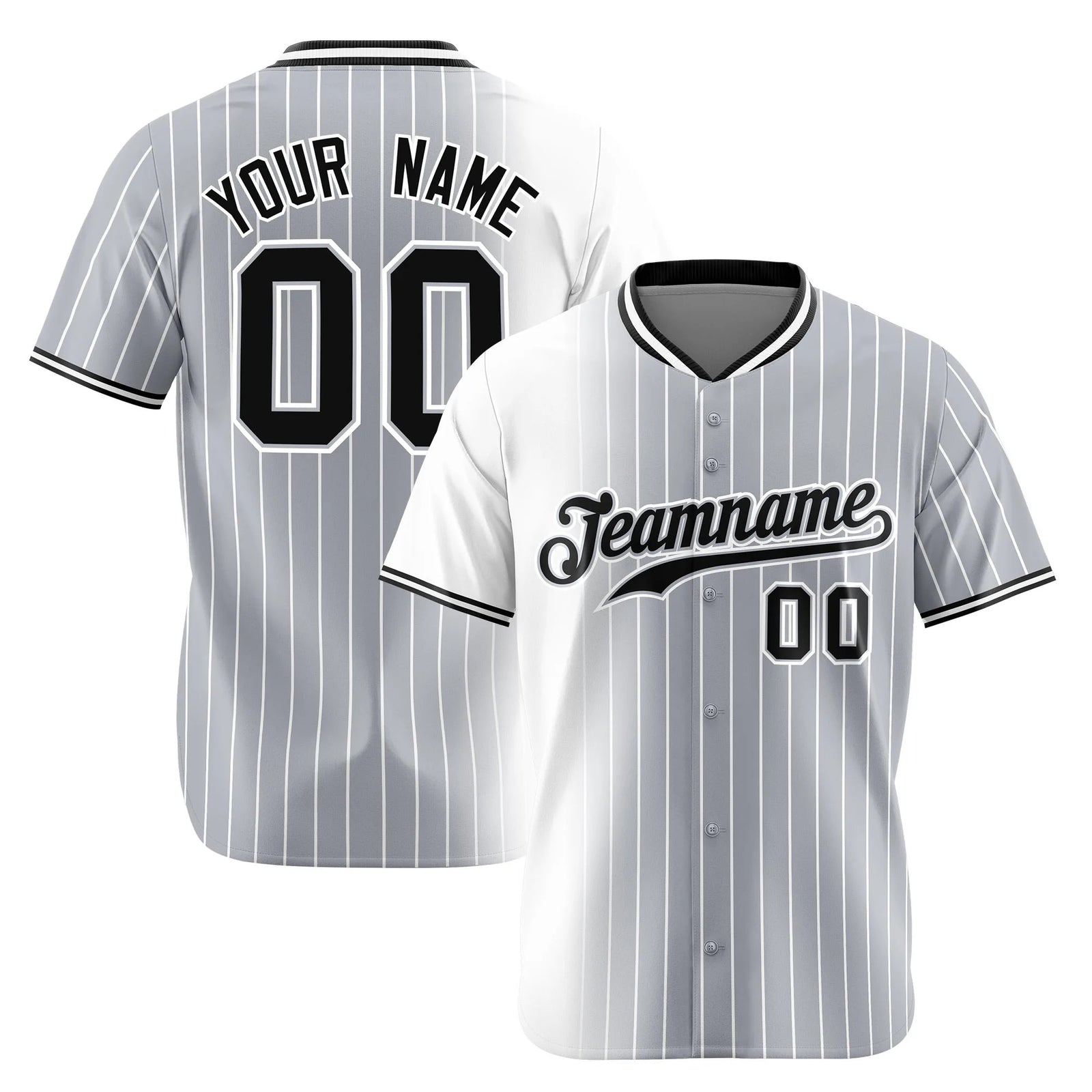 Custom White Gray Pinstripe Black Authentic Baseball Jersey