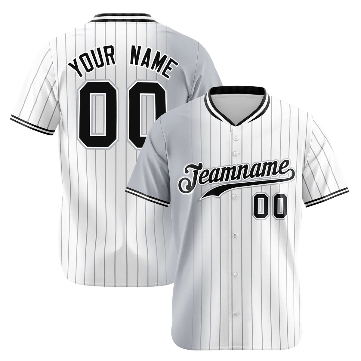 Custom Gray White Pinstripe Black Authentic Baseball Jersey