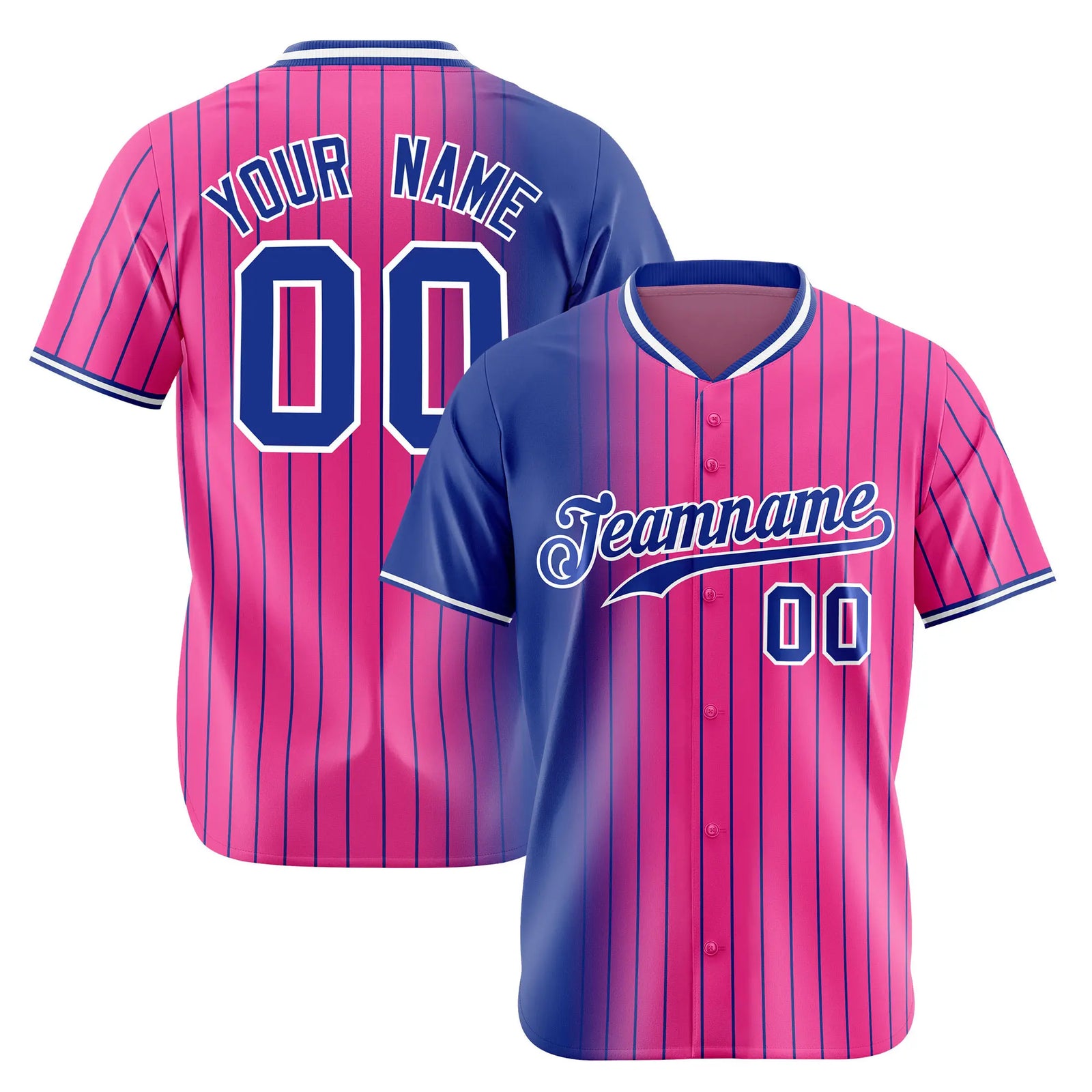 Custom Blue Pink Pinstripe Blue Authentic Baseball Jersey
