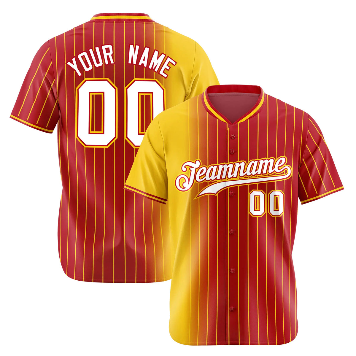Custom Yellow Red Pinstripe White Authentic Baseball Jersey