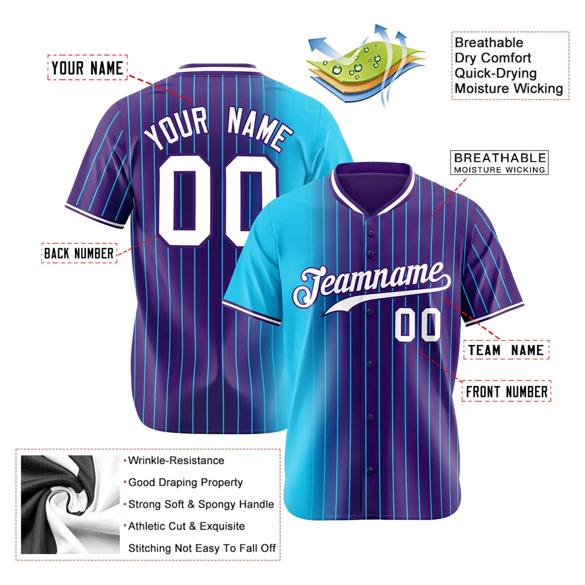 Custom Blue Purple Pinstripe White Authentic Baseball Jersey