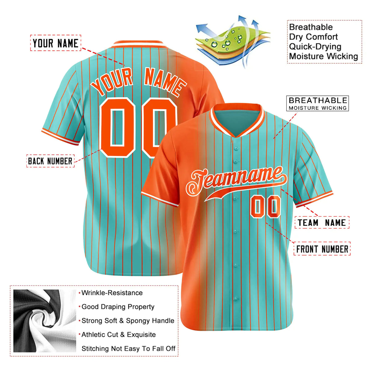 Custom Orange Light-Blue Pinstripe Orange Authentic Baseball Jersey