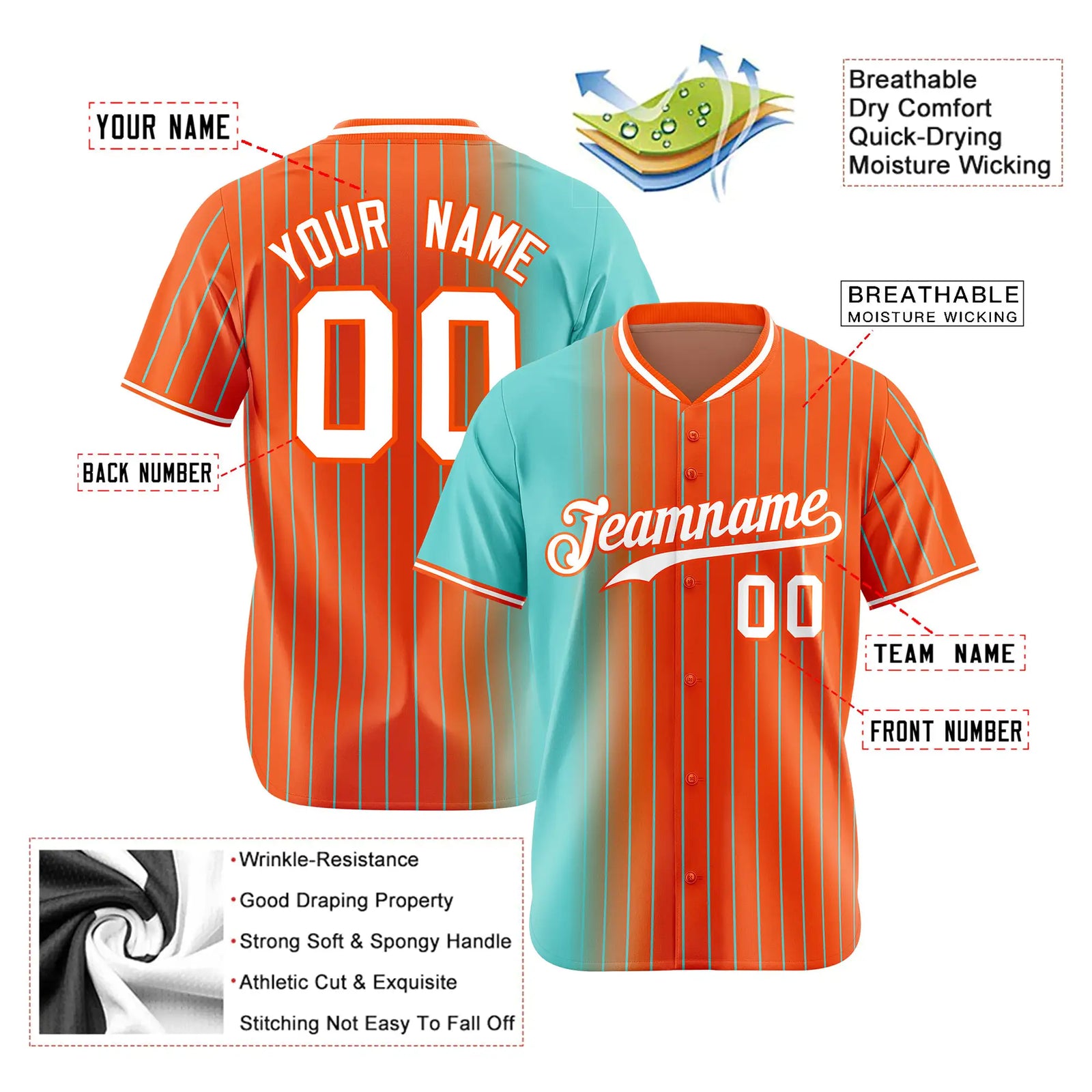 Custom Light-Blue Orange Pinstripe White Authentic Baseball Jersey