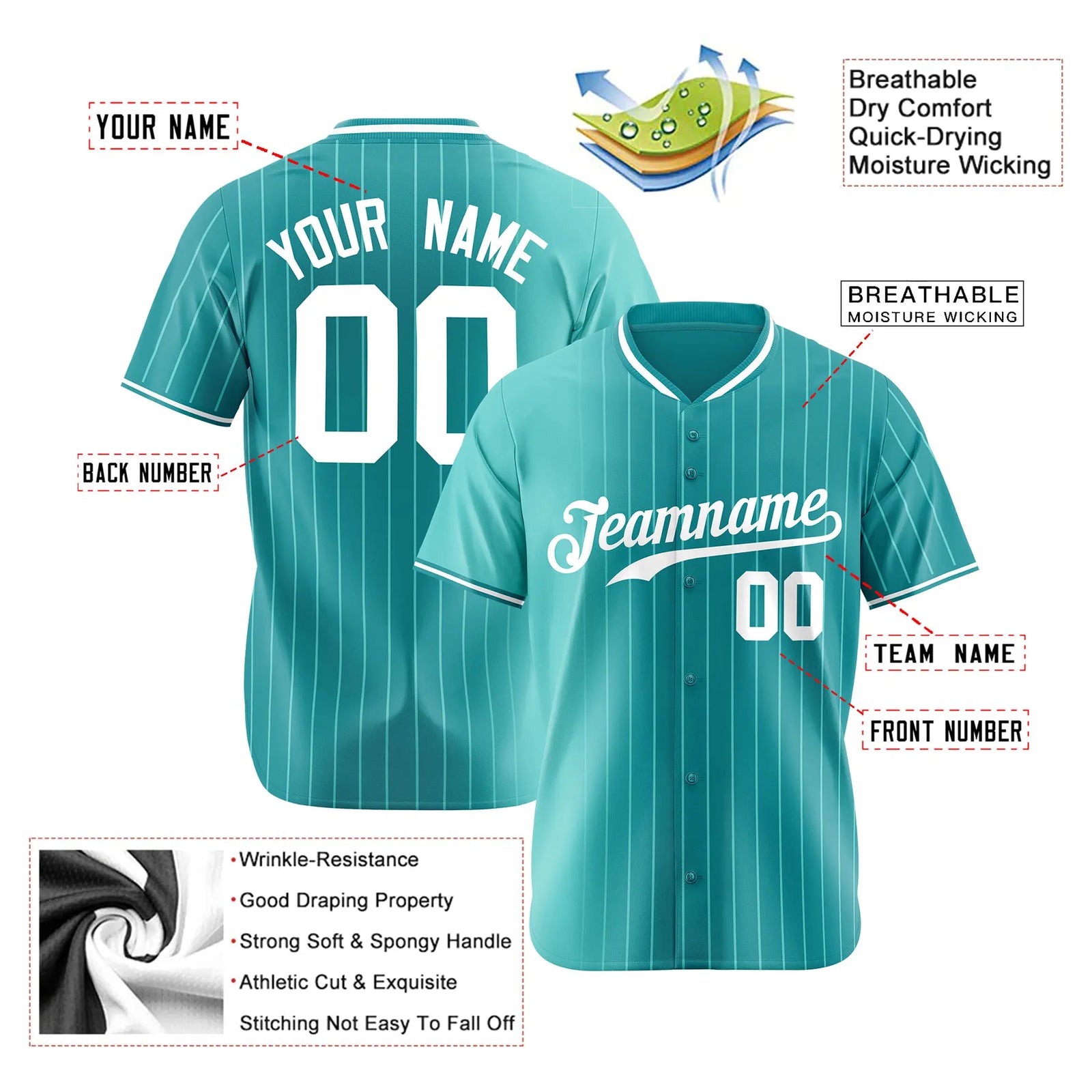 Custom Light-Blue Pinstripe White Authentic Baseball Jersey