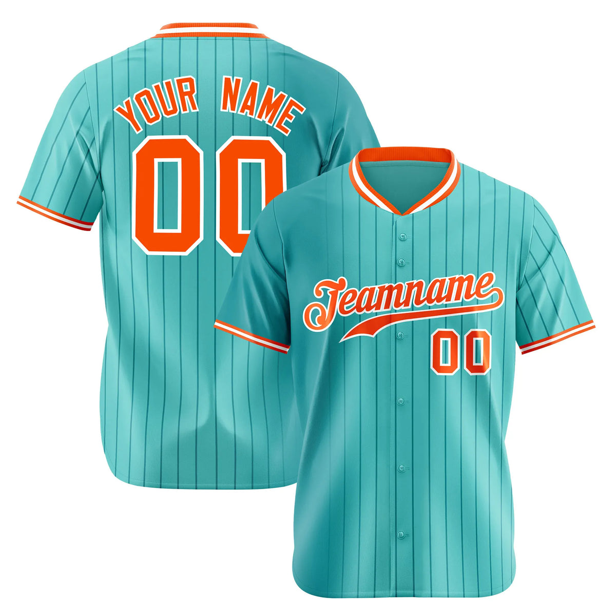 Custom Light-Blue Pinstripe Orange Authentic Baseball Jersey