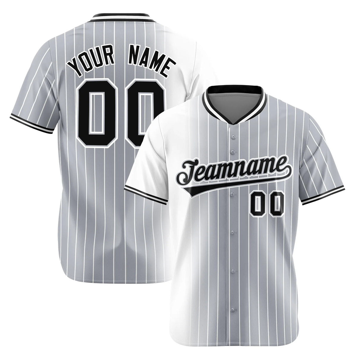 Custom White Gray Pinstripe Black Authentic Baseball Jersey