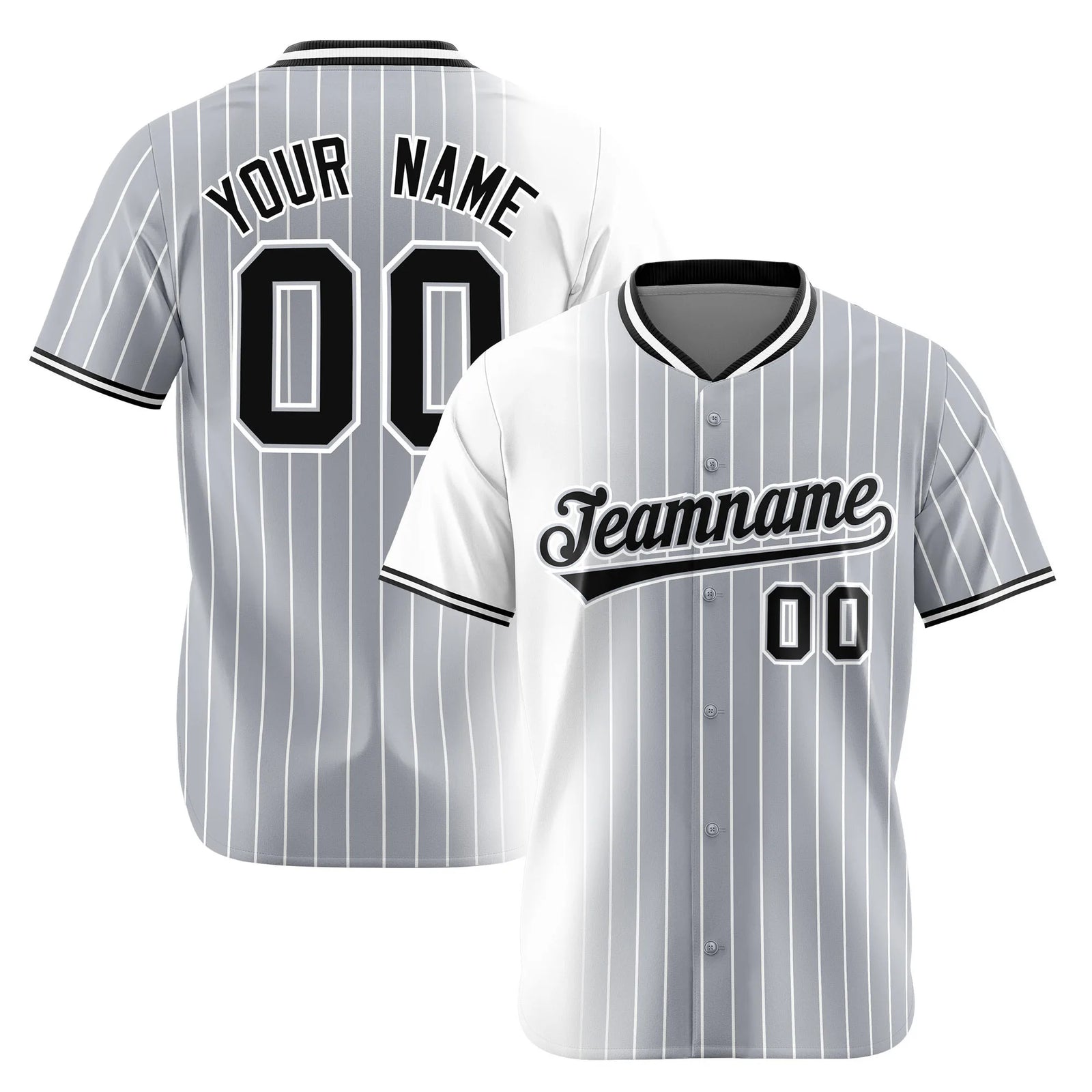 Custom White Gray Pinstripe Black Authentic Baseball Jersey